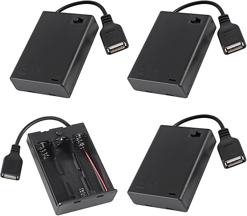 4 soportes para 3 pilas AA, 3 pilas AA 4.5-5V con cubierta e interruptor de encendidoapagado, cable USB