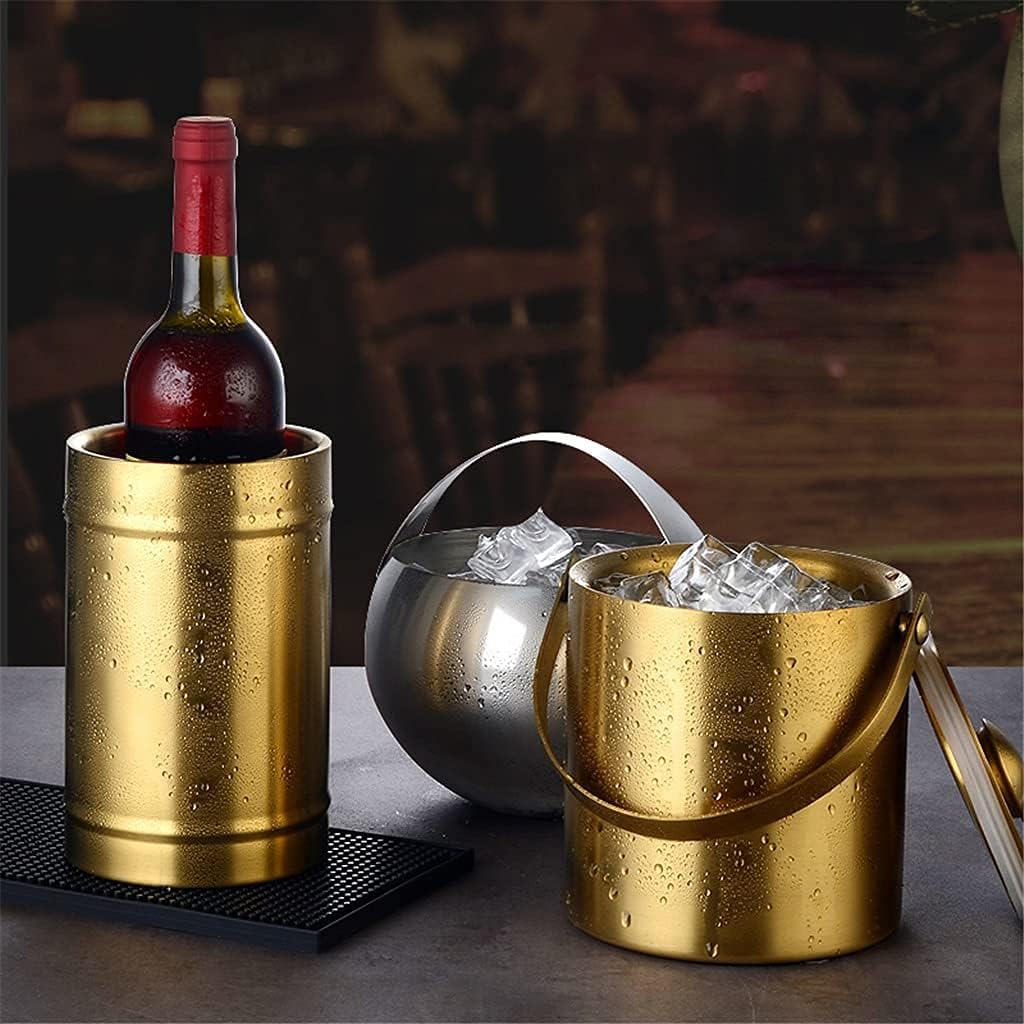 Ice Bucket Ice Bucket with Lid and Ice Tongs Bar KTV Stainless Steel Ice Bucket Double Insulation Ice Grain Barrel Champagne Wine Wine Ice