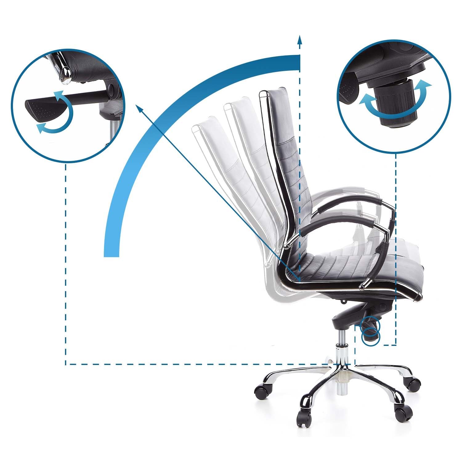 hjh OFFICE 660500 Profi Chefsessel Parma 20 Leder Schwarz Bürostuhl Drehstuhl, hohe Rückenlehne ergonomisch