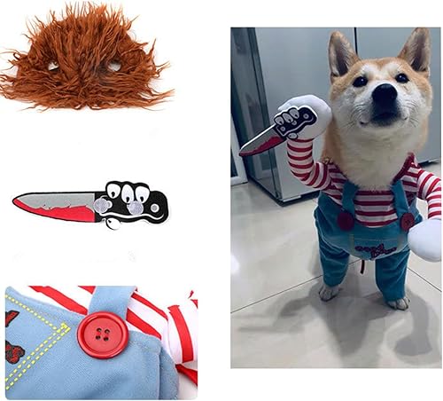 Miniatura 7 de Chucky - Disfraz divertido de muñeca mortal para perro, disfraz divertido para Halloween, Navidad, ropa de perro, disfraz de fiesta para perros