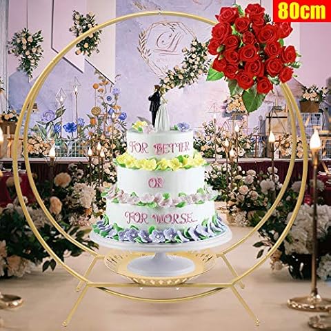 Wedding Cake Stand,Lightakai 80cm Double Hoop Cake Stand Round Metal Arch Flower Rack Metal Party Cake Display Holder for Wedding Party Decoration, Gold Cover