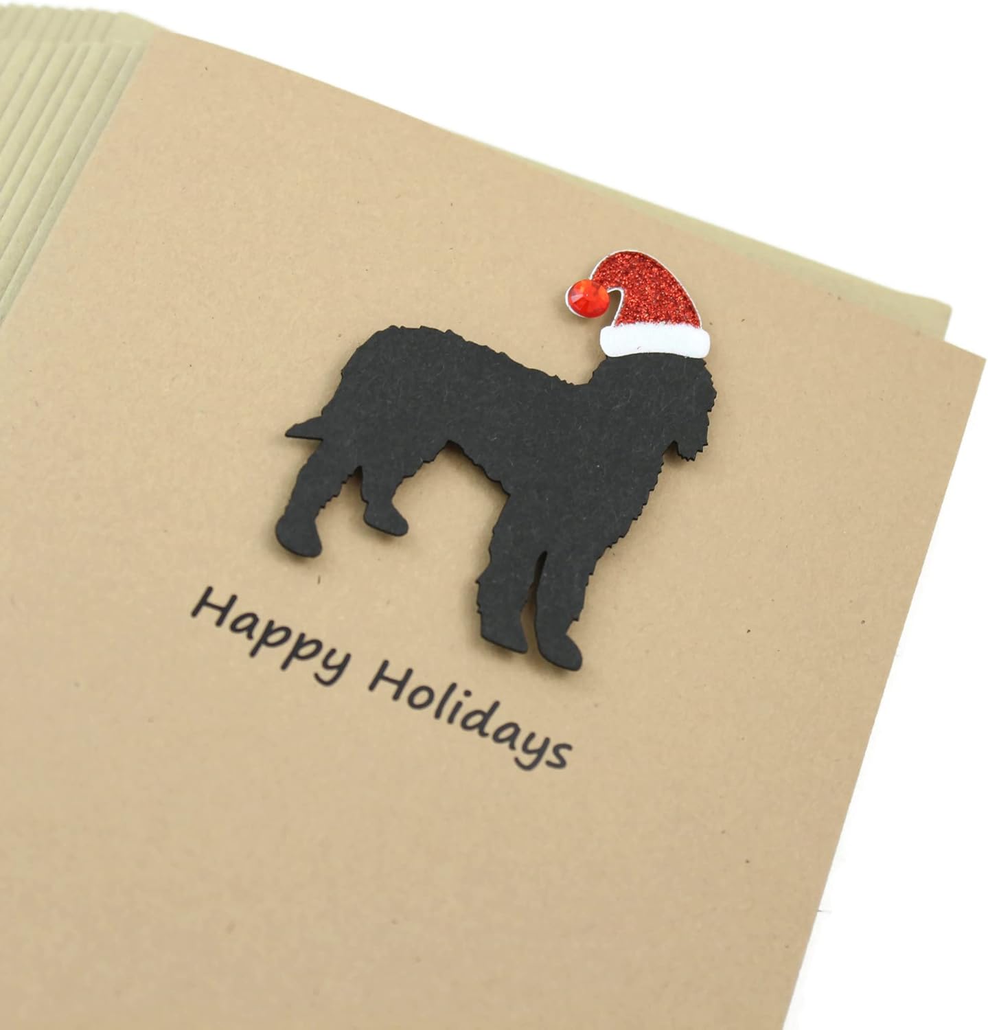 Black Doodle Bernedoodle Christmas Cards Pack of 10 | Handmade Labradoodle Dog Holiday Notecards | Dog with Santa Hat