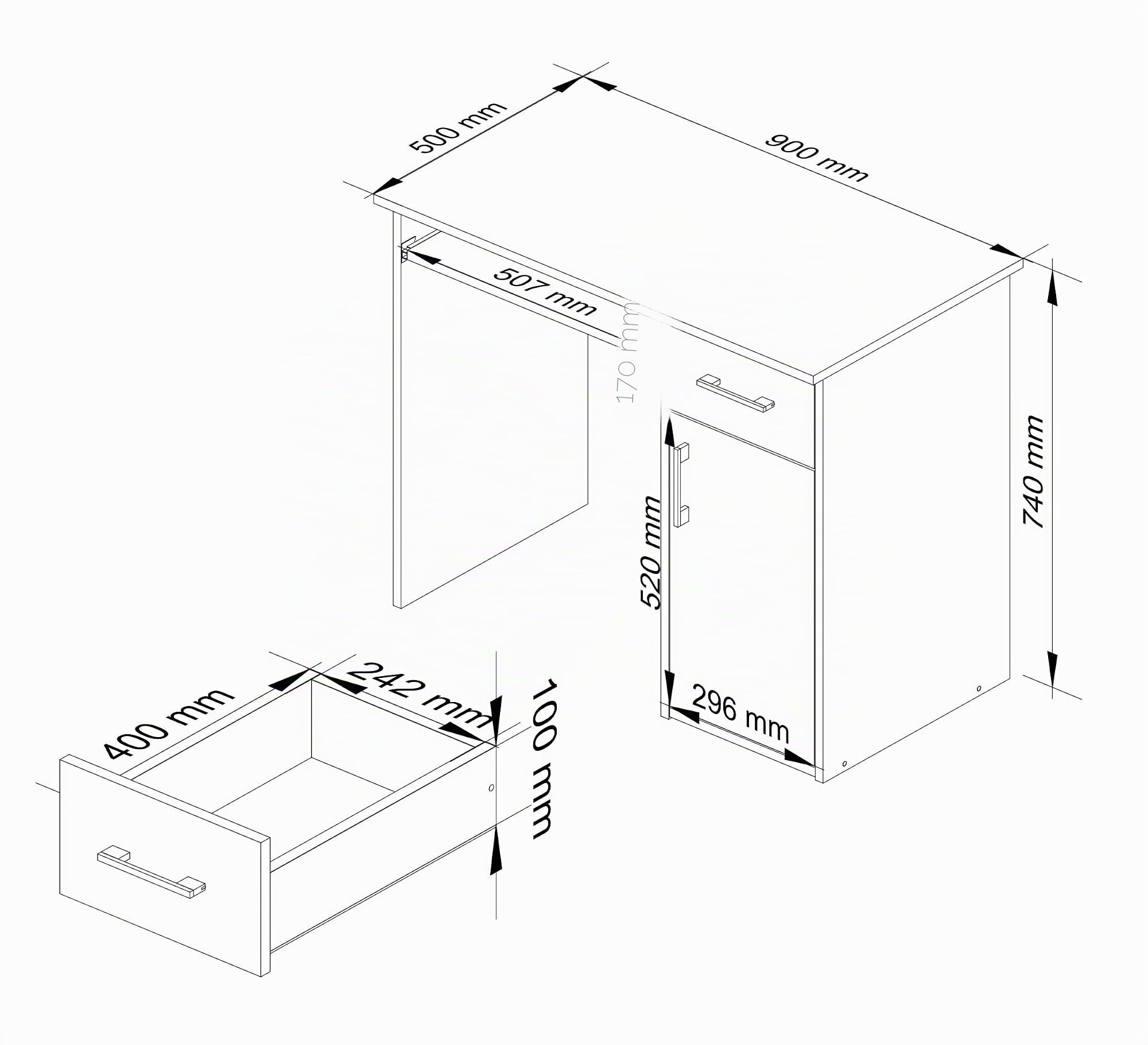 AKORD Scrivania per PC PIN con ripiano per tastiera, scrivania piccola con cassetti, scrivania per computer, scrivania da ufficio, 1 cassetto, 1 ripiano con porta, 90 x 74 x 50 cm, 29 kg, rovere
