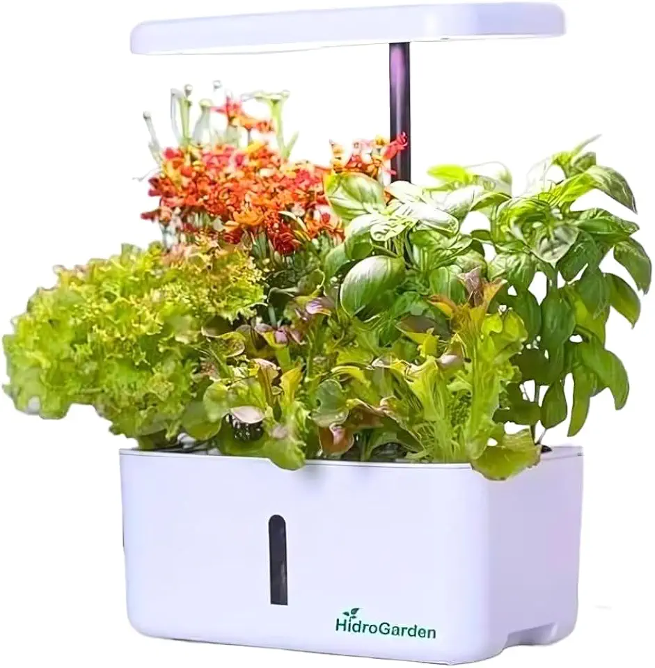 Kit Horta Inteligente HidroGarden HG08 com LED Solar, Autoirrigação e Sementes — Cultivo Doméstico, Horta Interna Sustentável e Temperos Naturais