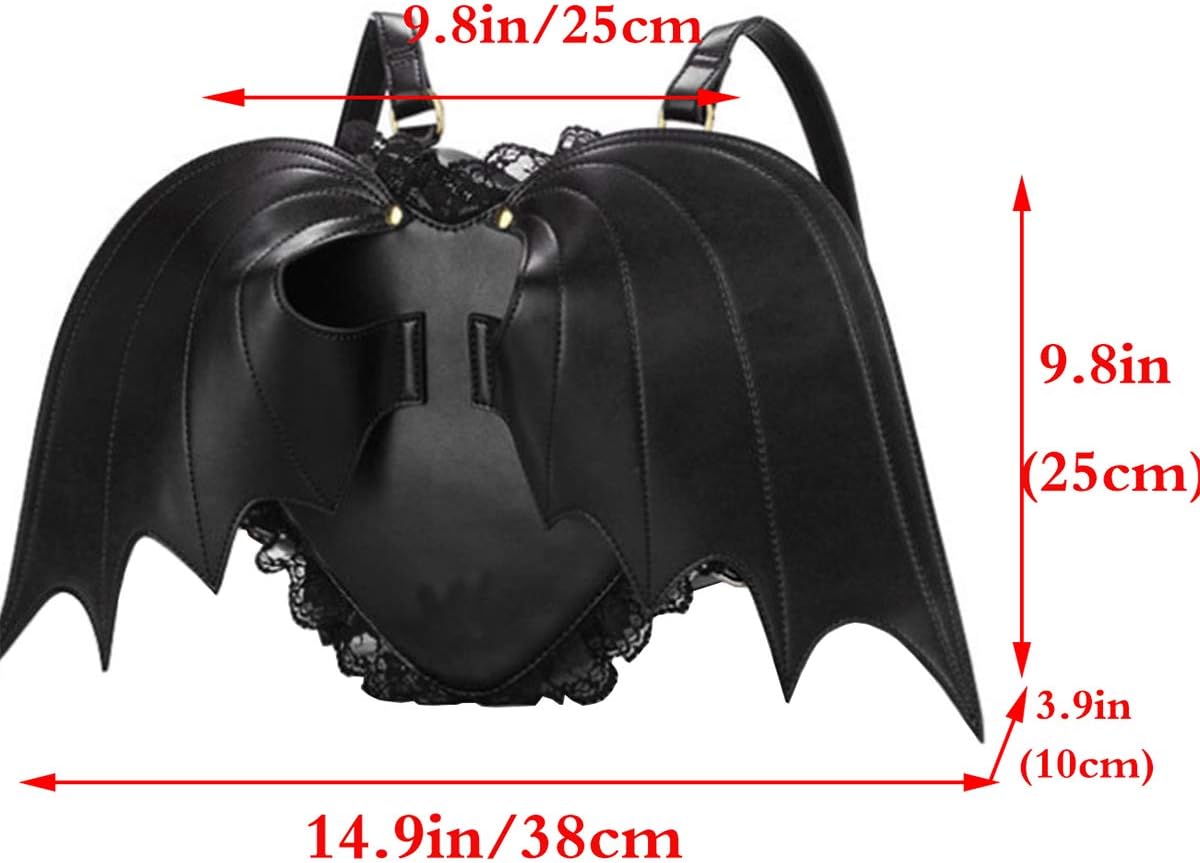 Women Girl Punk Backpack Novelty Bat Wing Daypack Purse Gothic Lace Shoulder Bag Heart Lolita Bag