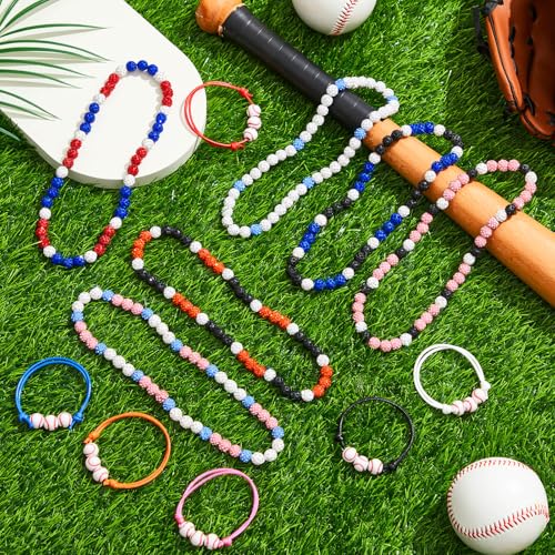 12 Pcs Baseball Bling Beaded Necklace and Baseball Rope Bracelet Set for Men Players Gifts Team Lovers4