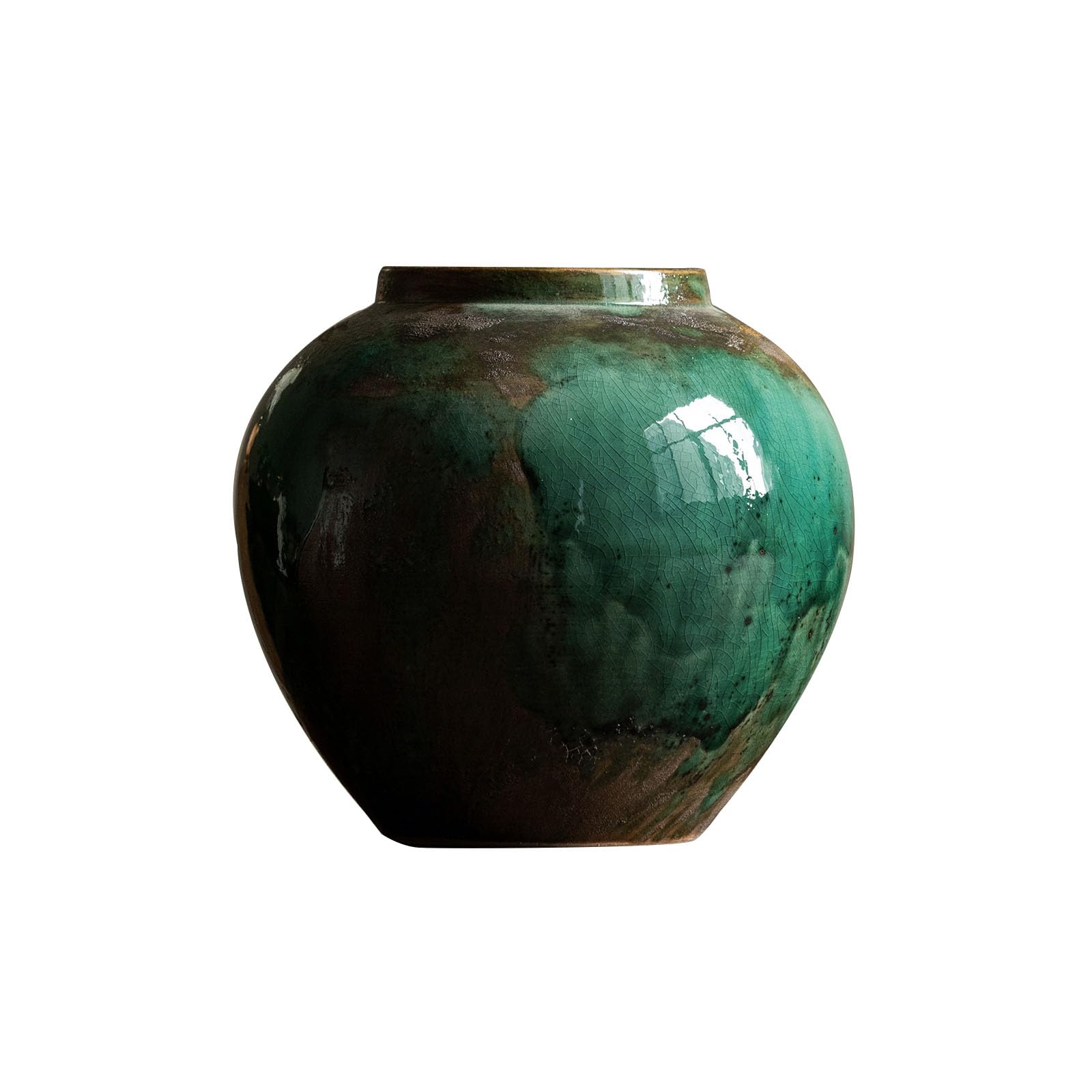 Nzzkoides Green A Vintage Stoneware Vase, Large Country Style Vase, Ornament For Living Room, Desk Decoration, Study Countertop, Floor, Ceramic, Green(Size:20 * 20 * 20Cm,Color:green A)