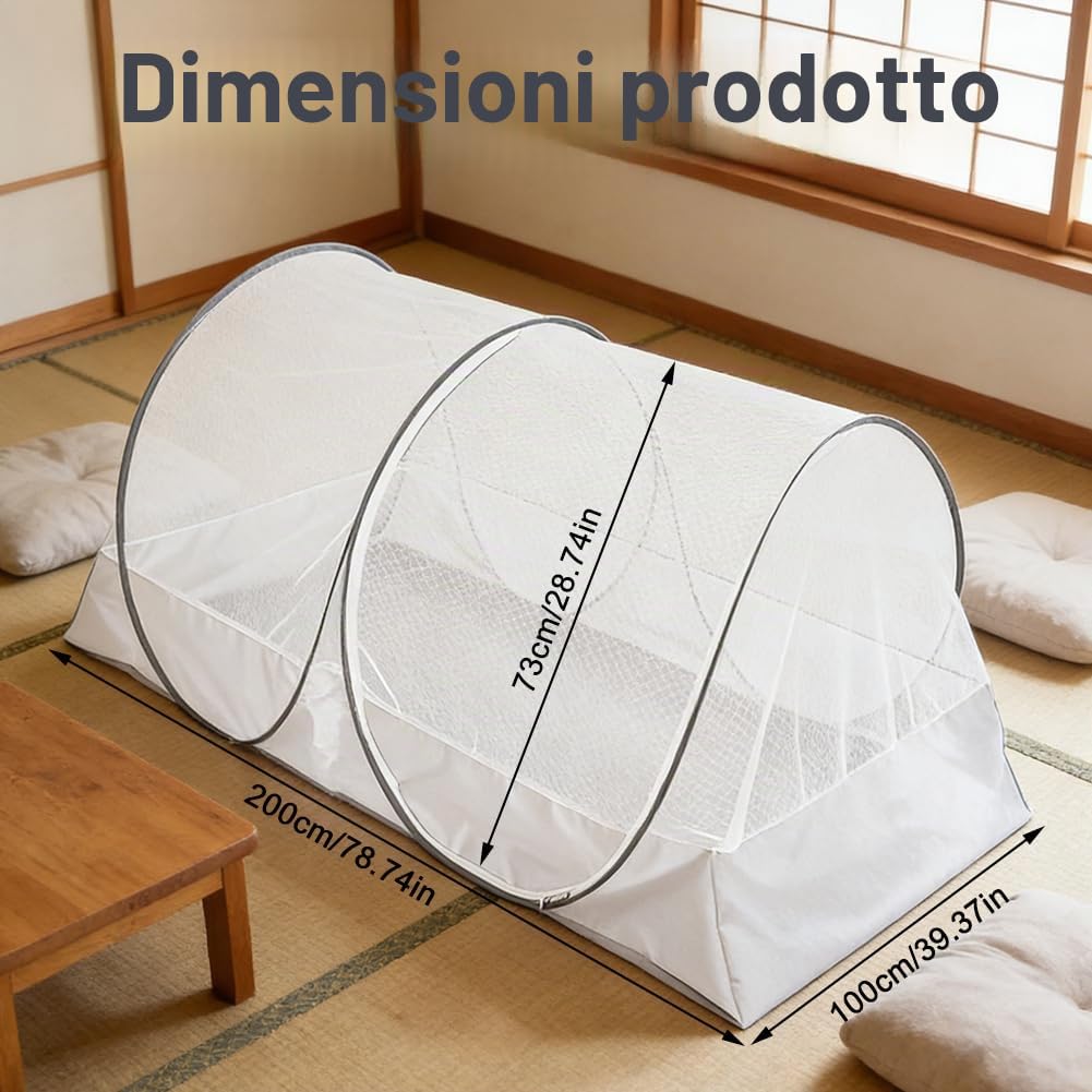 Zanzariera Pop Up 200 x 100 x 73 cm, zanzariera da viaggio e tenda da letto per bambini e campeggio, zanzariera pieghevole letto da viaggio con cerniera, facile da trasportare