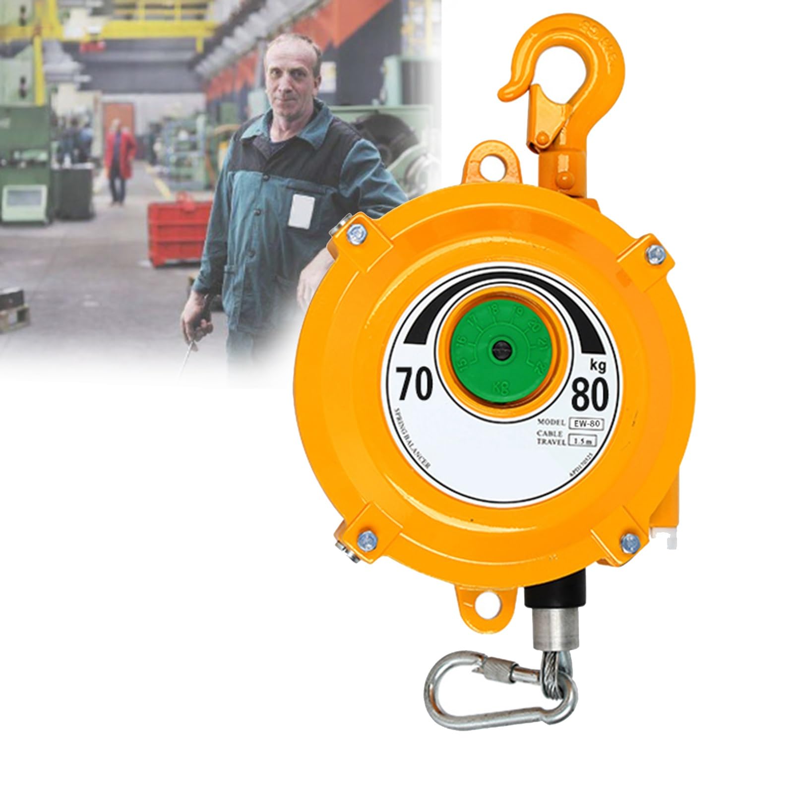 UZAMIRLEX Spring Balancer, Retractable Spring Balancer 1.5m Wire Rope Hook Load Range 1-200kg For Automotive Workshop(70-80kg)