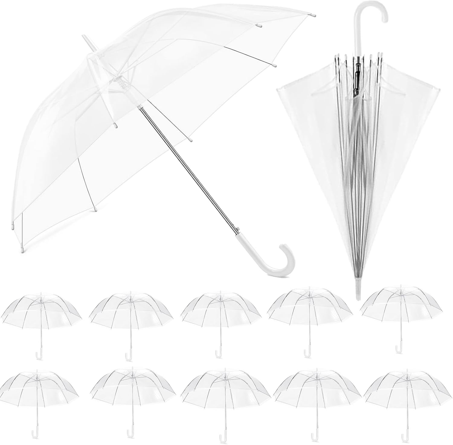12/18 Pack Clear Wedding Umbrellas – Bulk 36" Transparent Bubble Umbrellas, Auto Open & Windproof with J-Hook Handle – Waterproof Canopy for Bride, Groom, Photography, Golf, Outdoor Events 12PCS