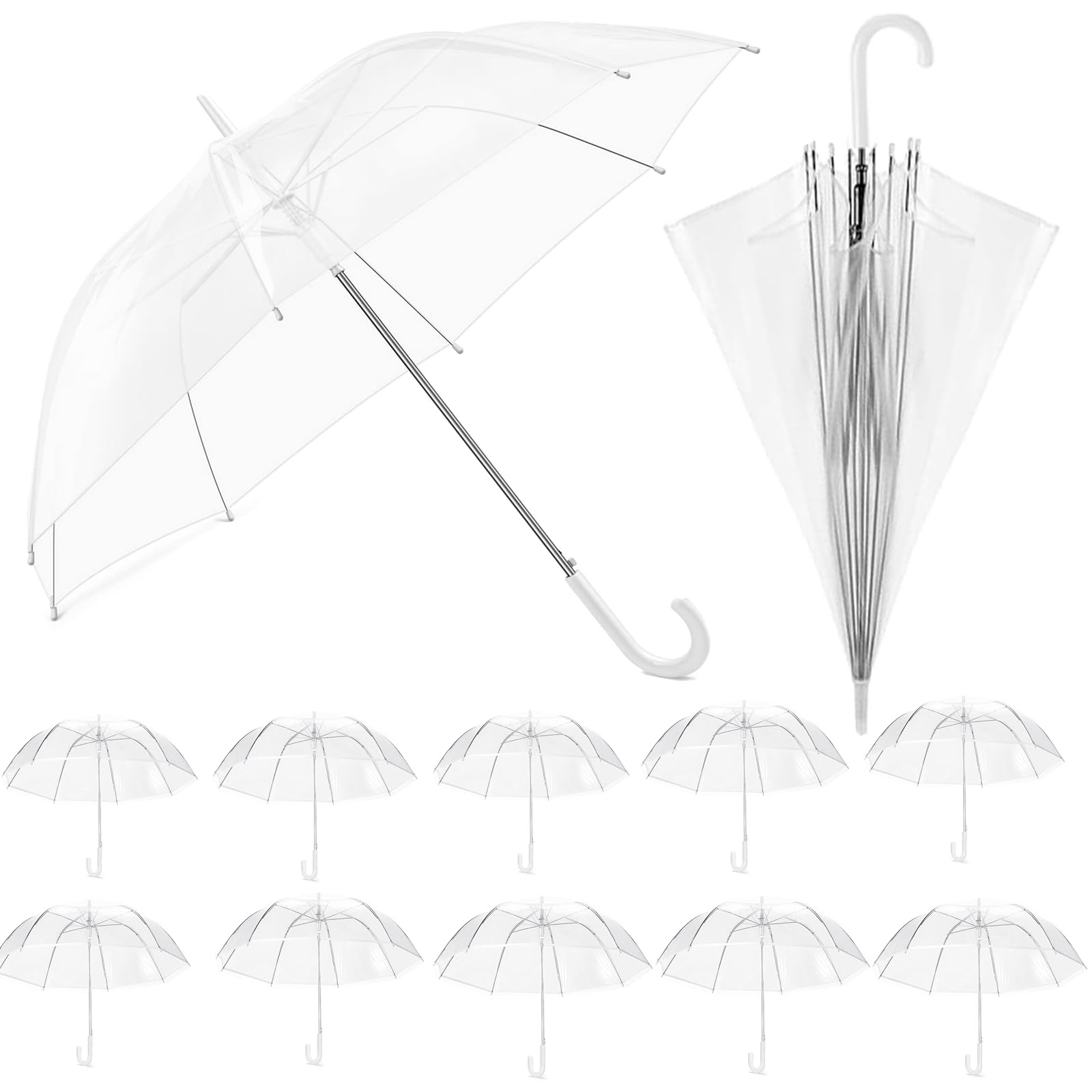 Photo 1 of **FOR PARTS/ PARTIAL SET 6 PCS/ HAVE BROKEN HANDLES*** Kvittra 12 Pack Clear Wedding Umbrellas – 36" Large Transparent Bubble Umbrellas, Auto Open & Windproof with J-Hook Handle – Perfect for Brides, Grooms, Photography, Rain, Travel, Outdoor Events