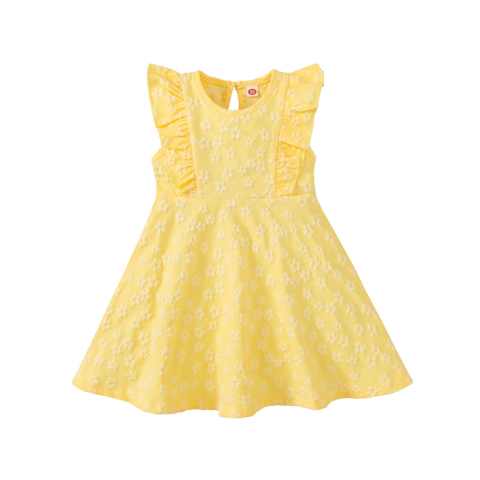 Toddler Baby Dress Floral Ruffle Sleeve Dresses for Girls Casual Party Beach Dress Kids Sundress (18-24 Months, Sleeveless-Yellow)