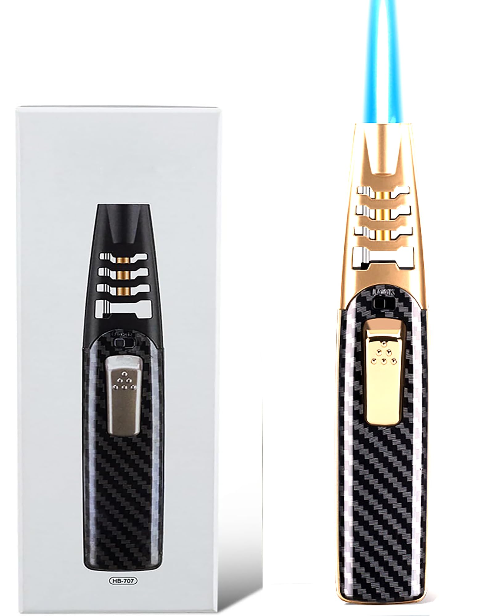 Camping Outdoor Windproof Straight Flame Lighter, Torch Lighter - Adjustable Flame Torch Lighter for Fireplace, Refillable Butane Lighter (Gold A)