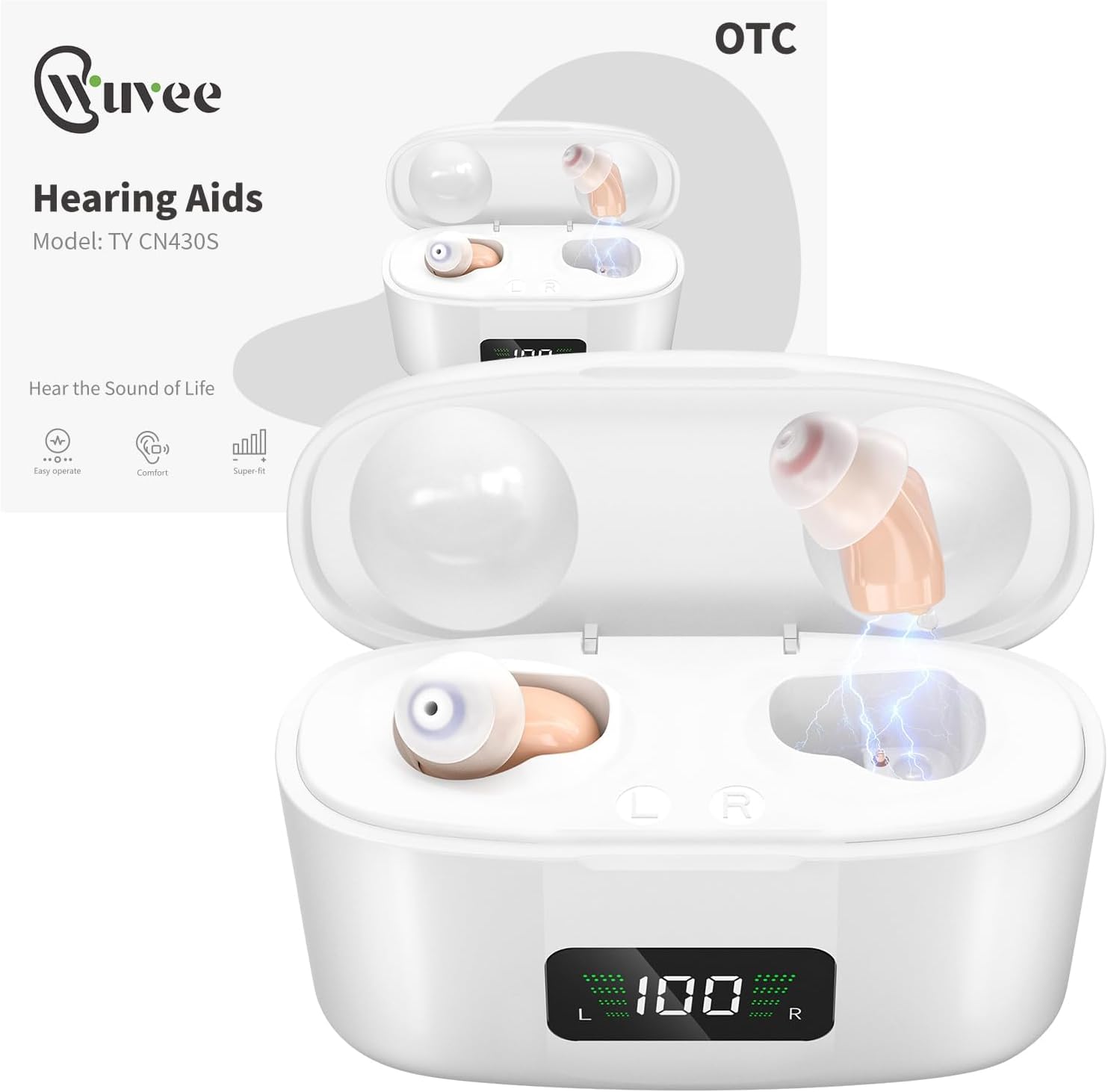 OTC Hearing Aids for Seniors, Hearing Amplifiers Devices Rechargeable with Noise Cancelling, Superior Sound Quality for Women Men Hearing Loss, Auto On/Off