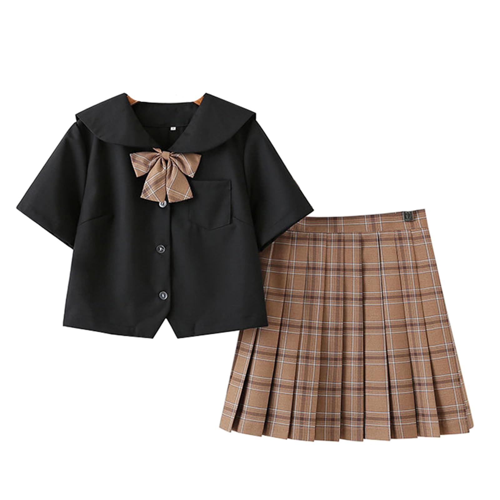 DRGEWomen's Girls High Waist Pleated Skirt Set Japanese School JK Uniform Suit with Calf Socks