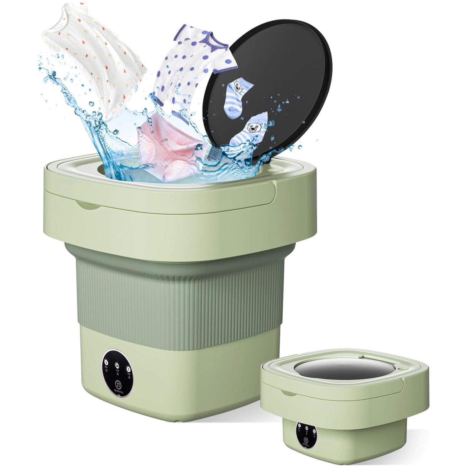 Taylor & Brown Portable Washing Machine, 10L 2 in 1 Mini Portable Washer Machine, Foldable Small Smart Laundry Machine with 3 Cleaning Modes for Baby Clothes, Underwear, Camping, RV, Travel, Green