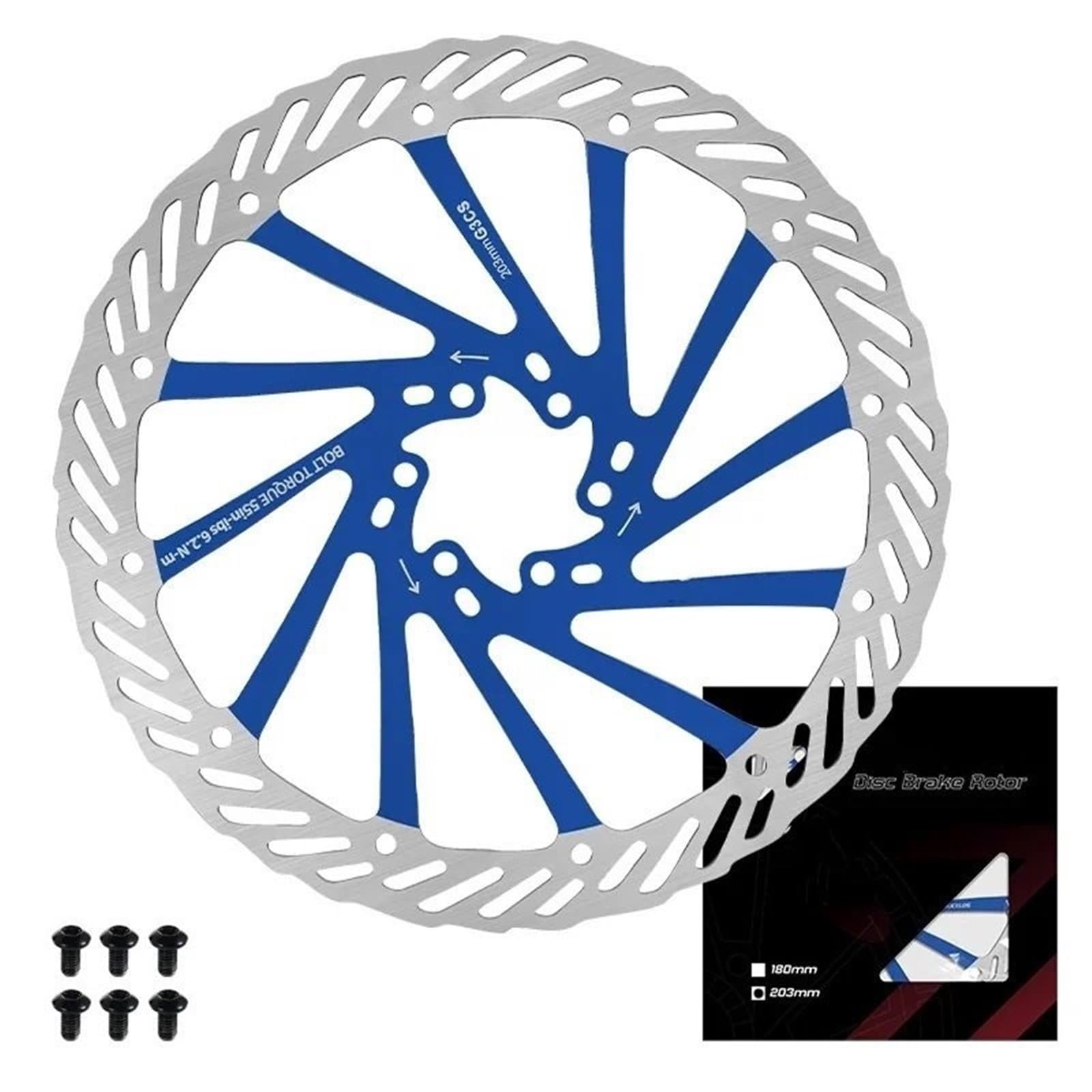 Wirnik G3 160MM 180MM 203MM wirnik rowerowy rowerowy wirnik hamulca tarczowego rowerowa hydrauliczna tarcza hamulcowa PM IS Adapter Bęben HamulACcowy Rowerowy(BLUE-203mm)