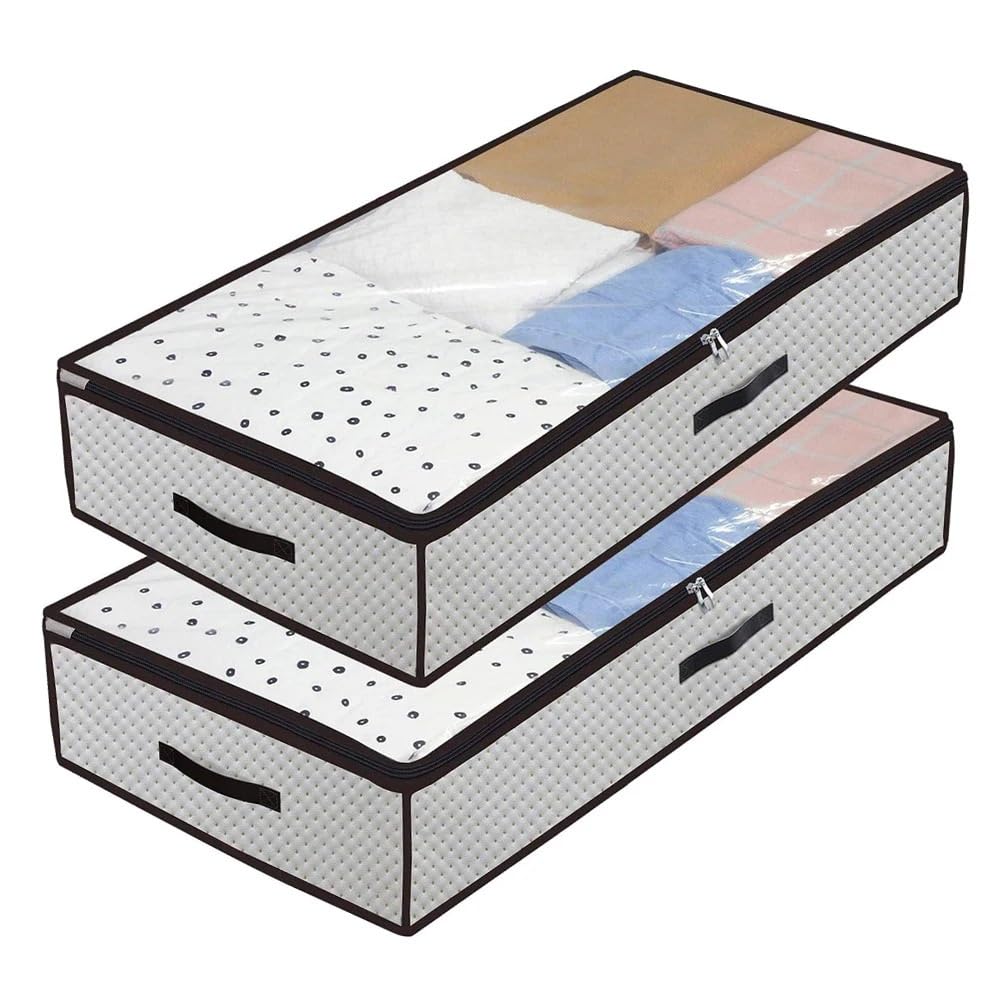 YWMEAC 2Pcs Stackable Bstorage, Wardrobe Breathable Storage Basket with Zippered and Perspective Cover/a/L100 X W50 X H18Cm