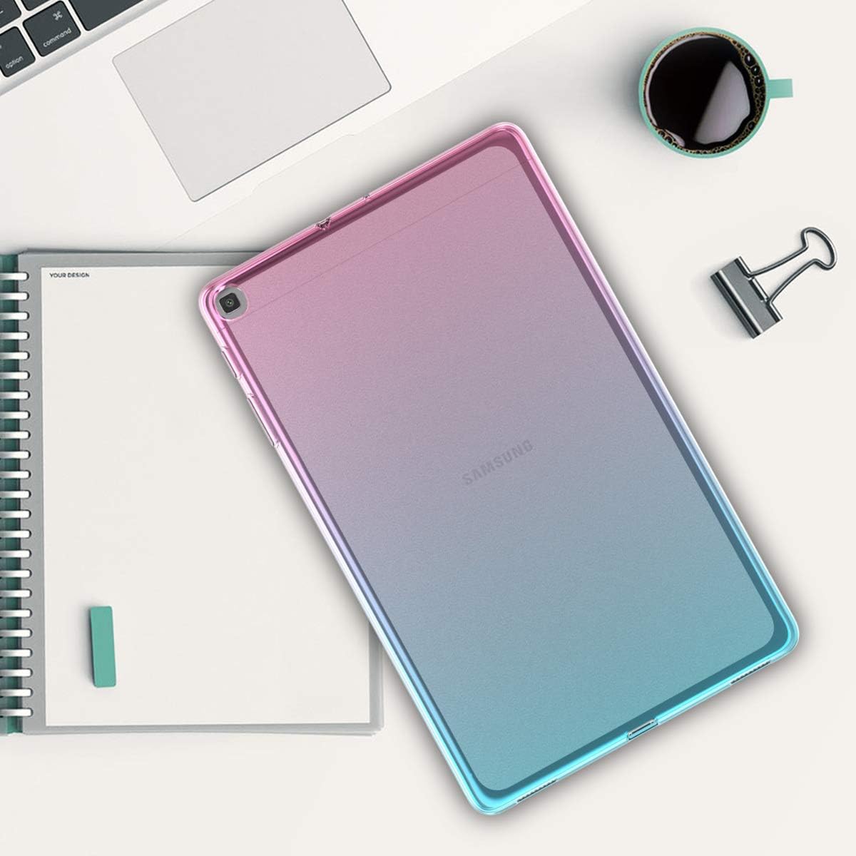 kwmobile TPU Silicone Case Compatible with Samsung Galaxy Tab A 10.1 (2019) - Case Soft Flexible Protective Cover - Bicolor Dark Pink/Blue/Transparent