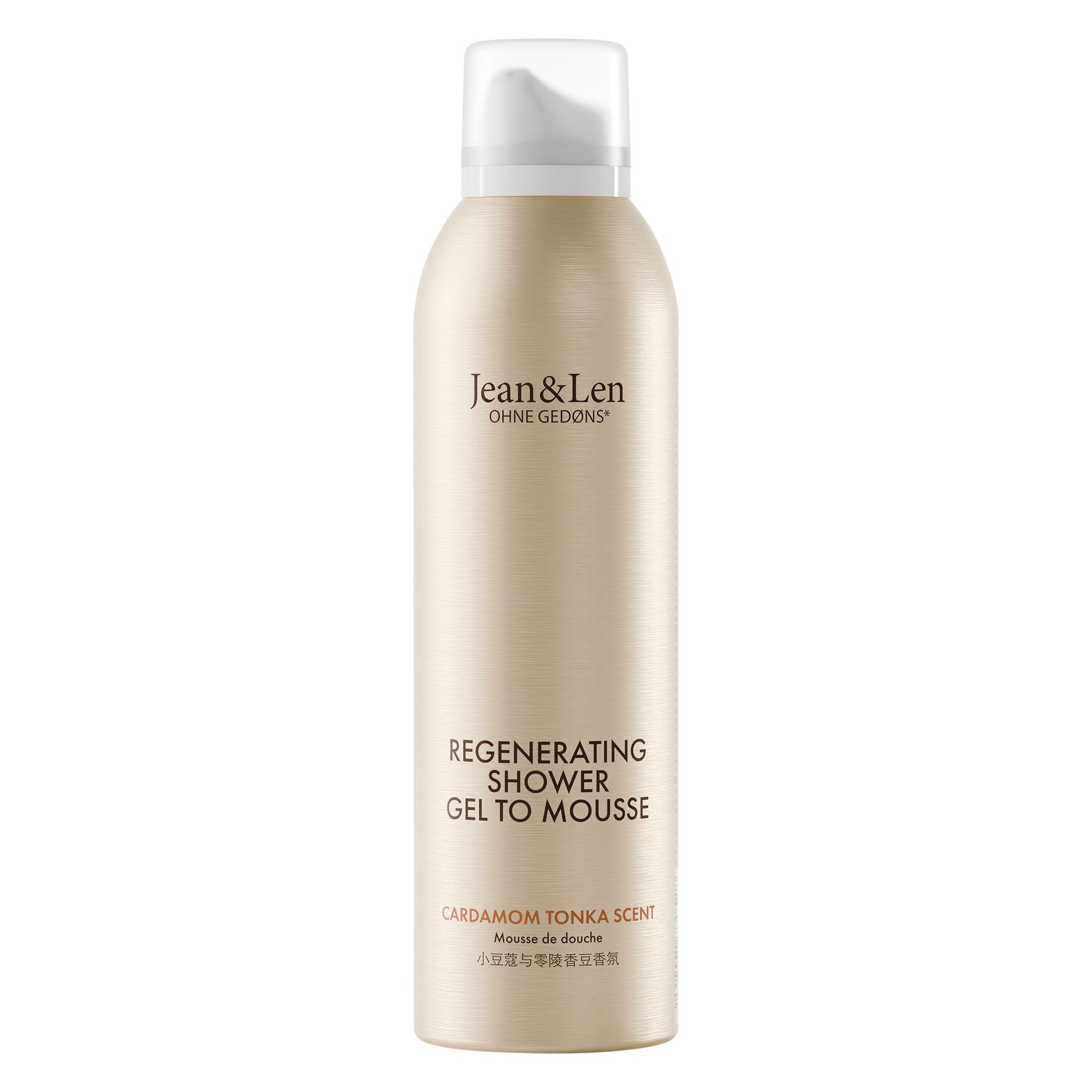 Jean&Len Regenerating Shower Gel to Mousse Cardamom & Tonka, with Almond and Jojoba Oil, for a Fragrant Cleansing Experience, for Normal Skin, Shower Foam, Paraben- and Silicone-Free, Vegan, 200 ml