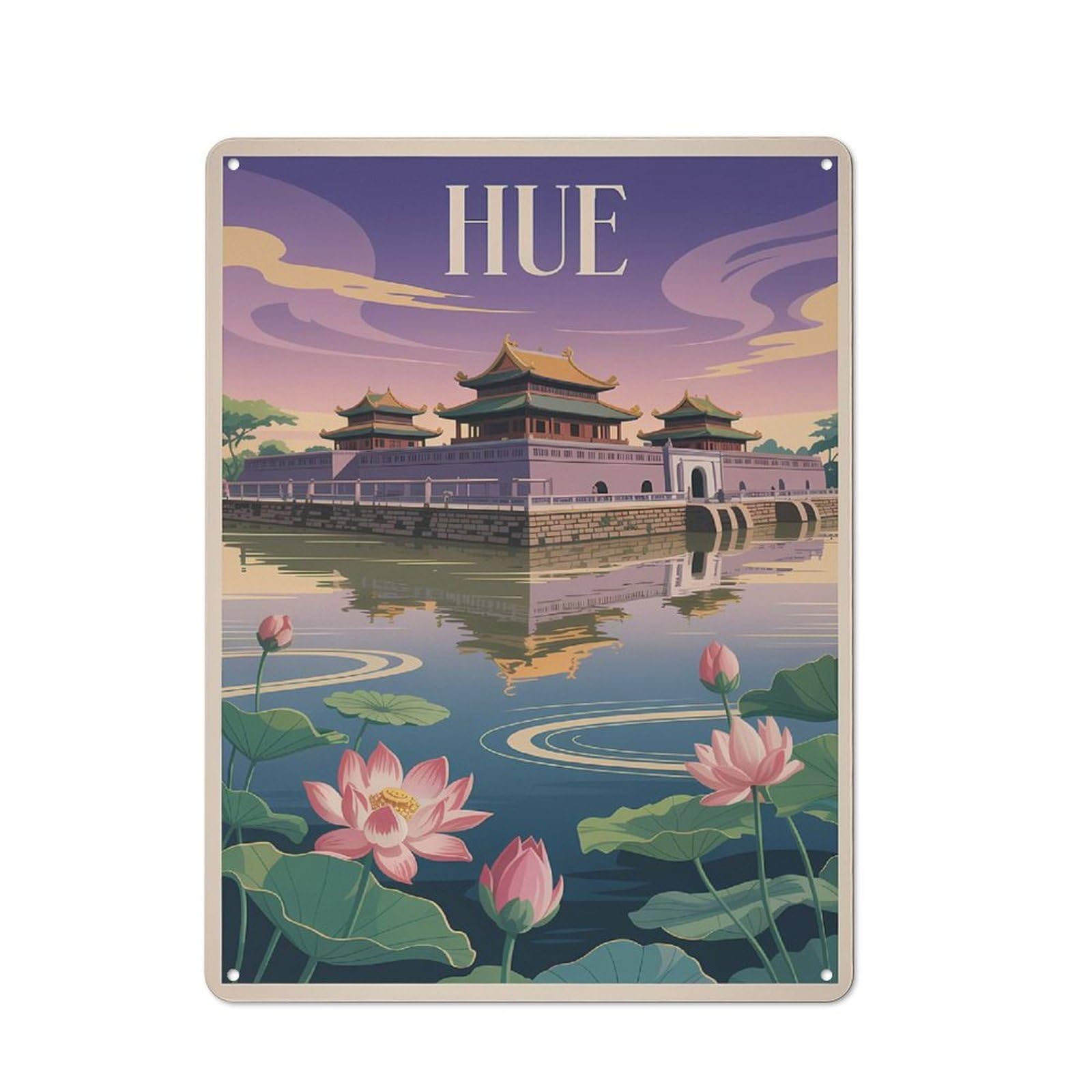 Junmoney Style-3 Hue Vietnam Travel (2) Retro Tin Wall Plaque 40X30cm For Hobby Room Or Studio, For Garage, Workshop And Man Cave Decoration