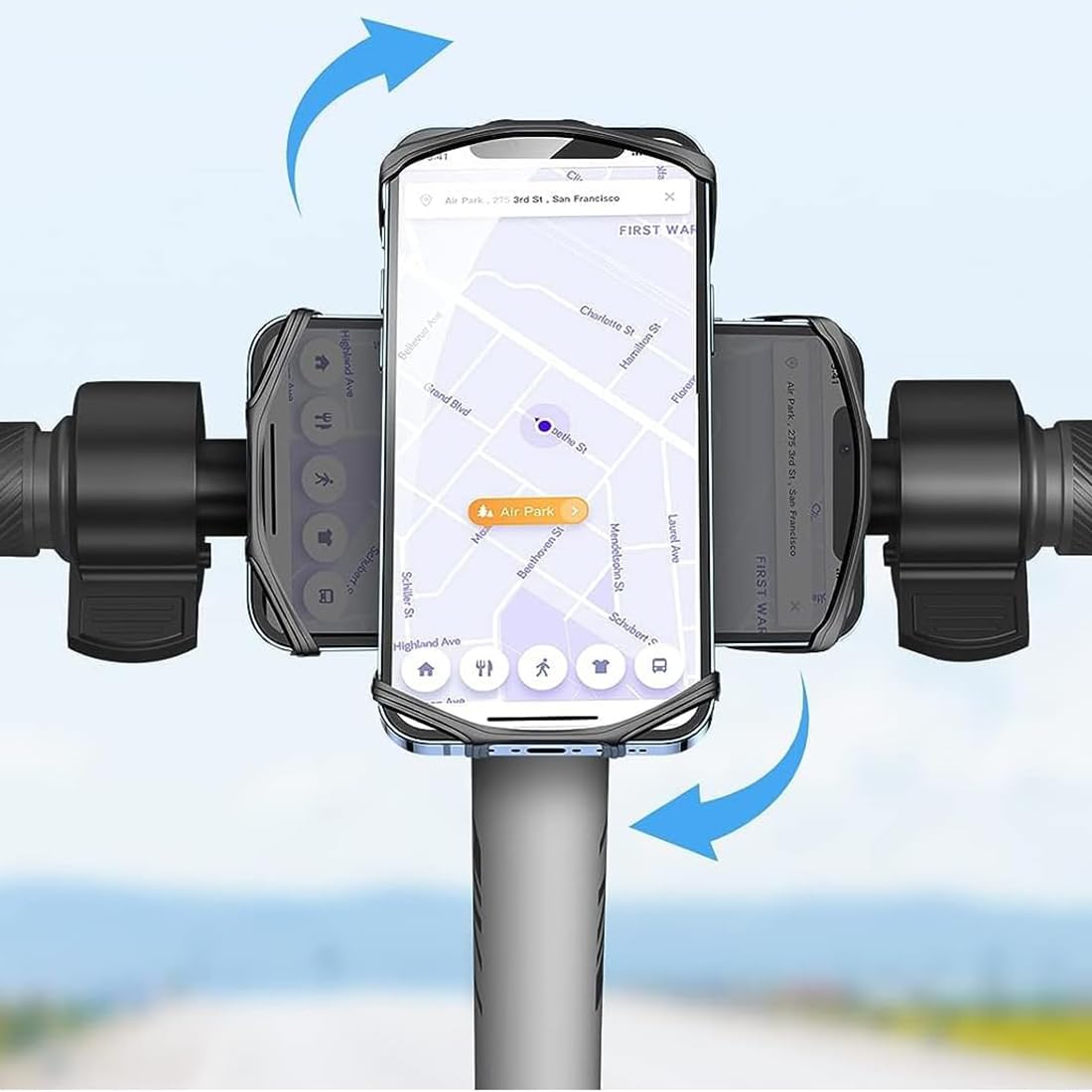 2 Pièces Porte Telephone Velo, Support Téléphone Velo Portable en silicone pour vélo, Rotatif à 360 °, Support de téléphone portable, Compatible avec iPhone SE/11/12/13/14Pro Max/X/XS MAX/8'' à 6,5''