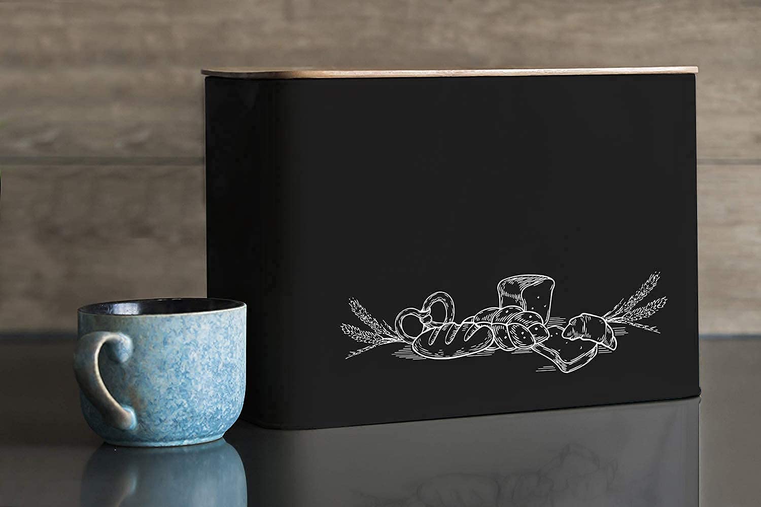 Buy Extra Large Space Saving Vertical Black Bread Bin with Eco Bamboo