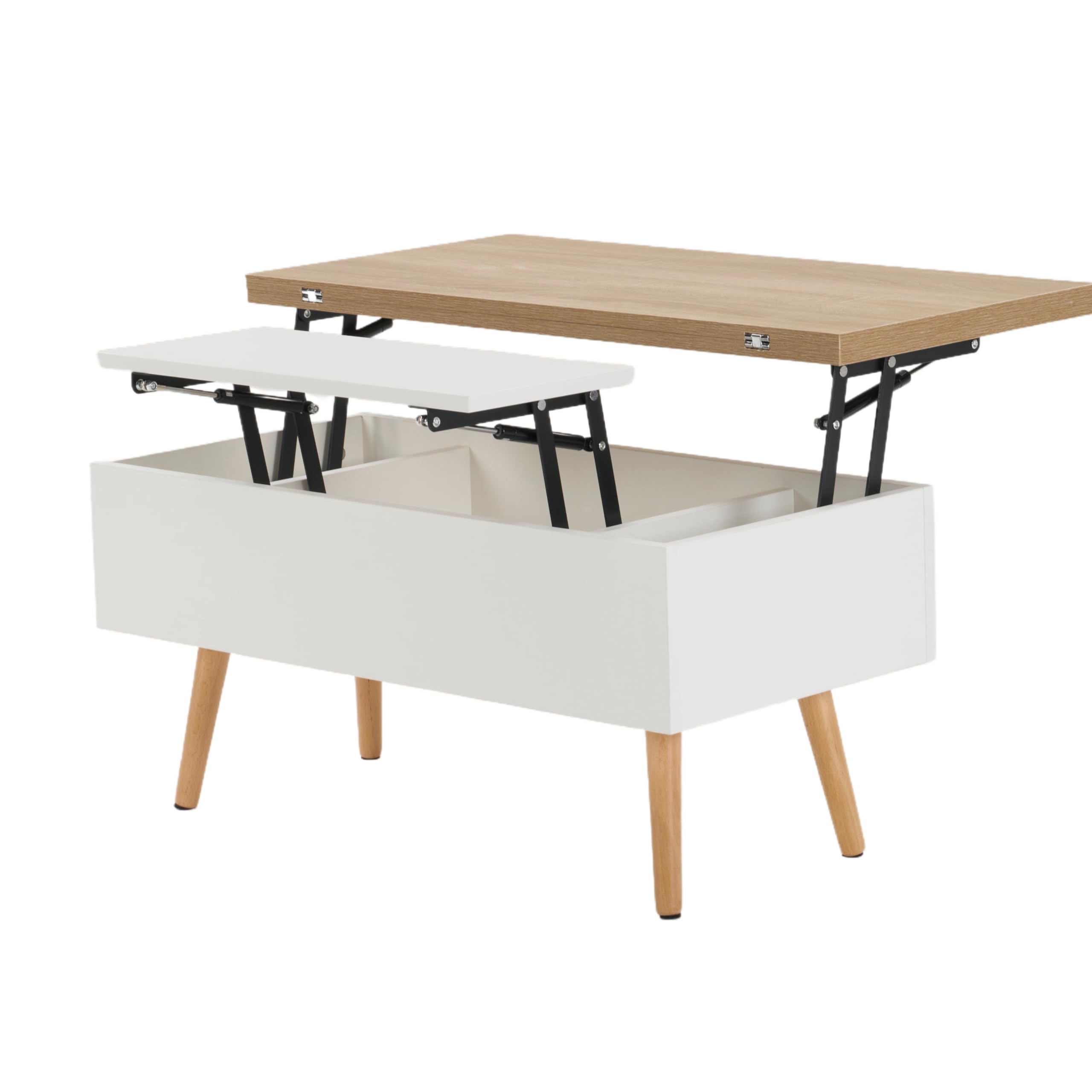 Amazon.co.jp: 油圧昇降式テーブル 高さ調節可能 3モード切替 天然木脚