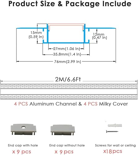 Miniatura 2 de Besseto Canal LED de yeso, paquete de 4 unidades de 6.6 pies6.6 ft de lodo para paneles de yeso en tira LED de canal de aluminio, perfil LED de