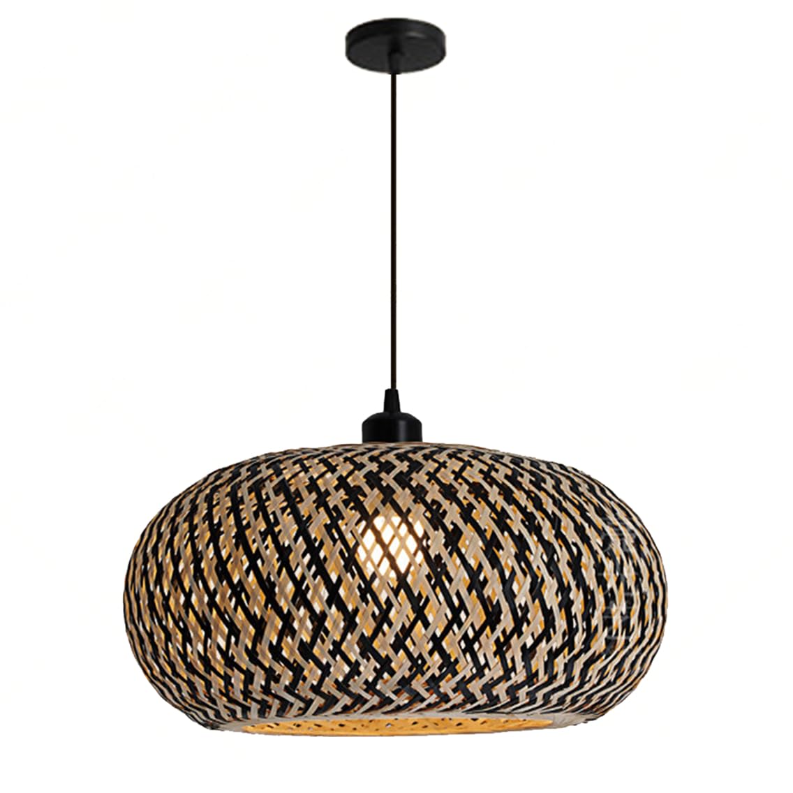 CSSYKV Unique Drum Bamboo Hanging Light Fixture Kitchen Island Dome Black Wicker Lamp Shade 1-Light Sunroom Decor Ceiling Lamp Fixtures for Dining Living Room Bedroom Kitchen Island Foyer