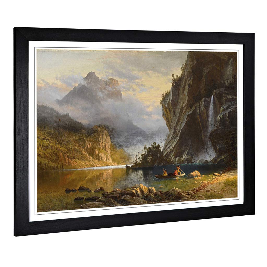 Big Box Art Framed Print of Albert Bierstadt Indians Spear Fishing Design | Wall Art Picture | Home Decor for Kitchen, Living Room, Bedroom, Hallway, Black, A2 / 24.5x18 Inch / 62x45cm