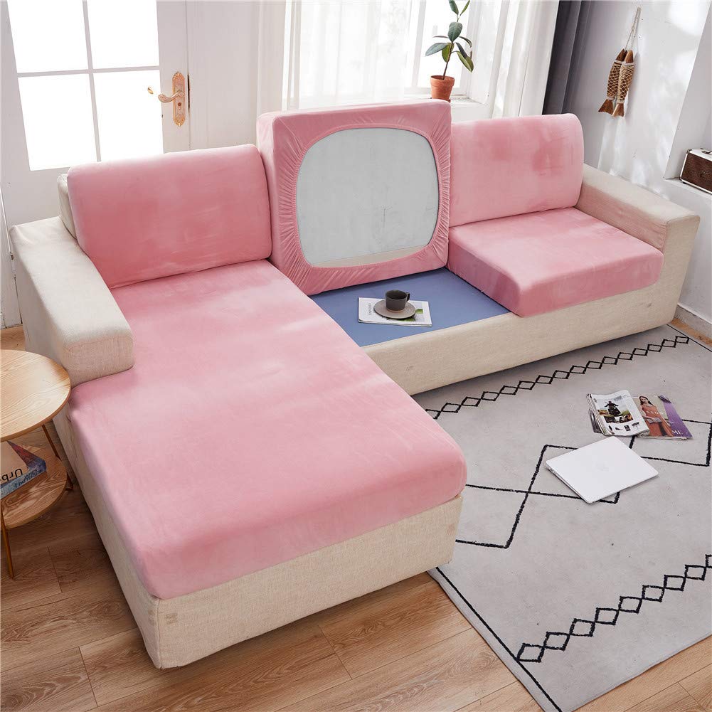 Sofa Seat Cushion Covers Velvet, Sofa Cushion Slipcovers Replacement, Couch Cushion Covers Thick Stretch for Individual Cushions (Pink,Chaise-seat) โ image 1