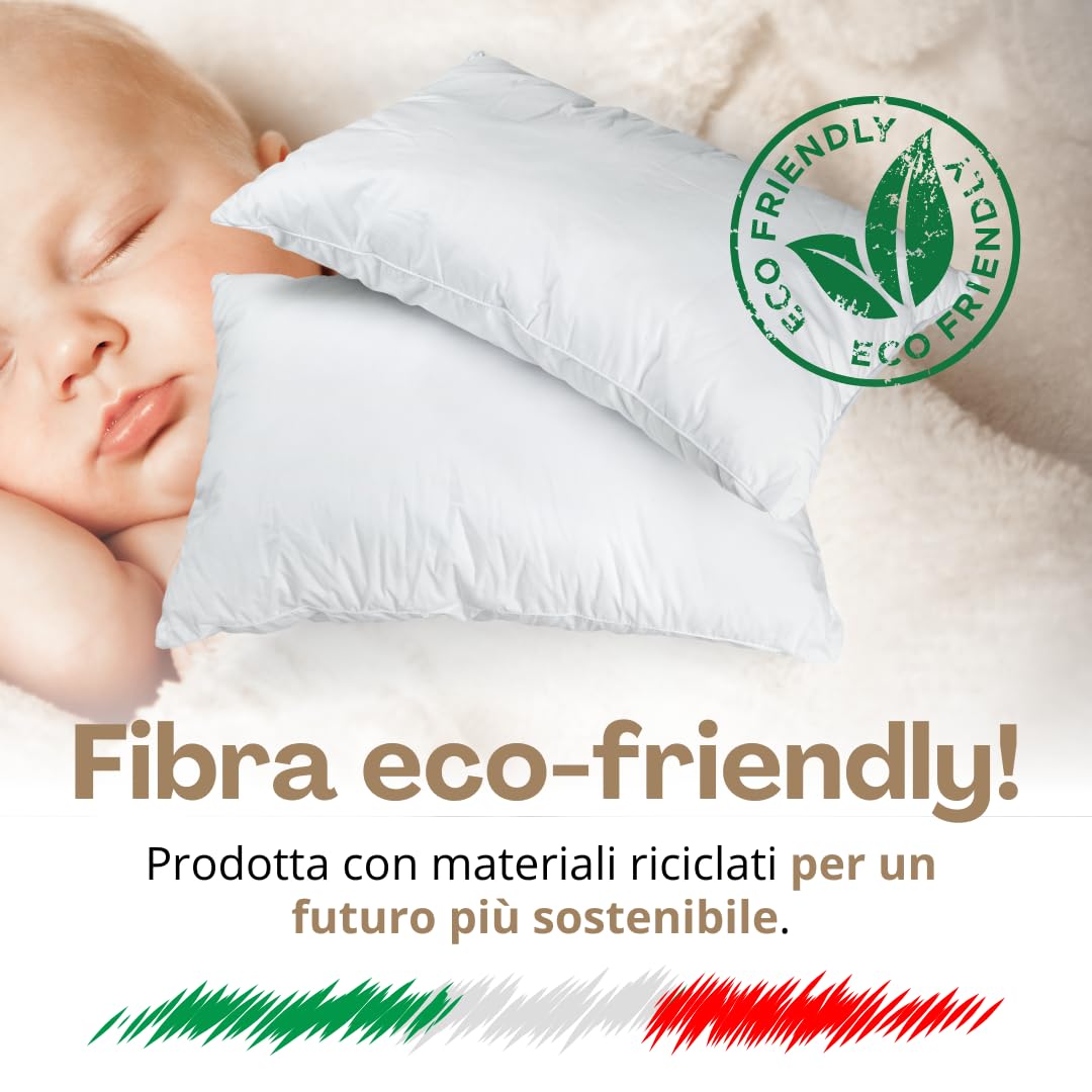 Natéa Cuscino Bambino 2 Anni con Federa 100% Cotone Traspirante e Antiacaro certificato OEKO-TEX® 100, Cuscino Lettino Bambino per Asilo e Culla, per bimbi di 2, 3 e 4 Anni (40x60x4 cm)