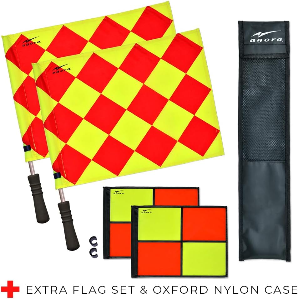 AGORA Pro Line Duo Premium Rotating Soccer Referee Flags - Includes 1 Pair of Aluminum Rods, 2 Sets of Flags, 1 Pair of C-Clips, and Protective Case