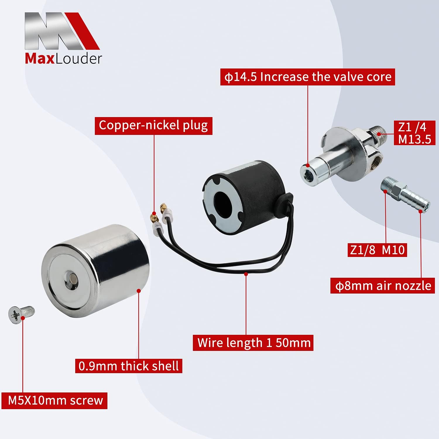 MaxLouder 1/4" NPT 12V/24V Air Horn Solenoid Valve For Train Truck Air Horn Chrome Plated Metal Housing (Electric Solenoid Valve, 12V/24V)