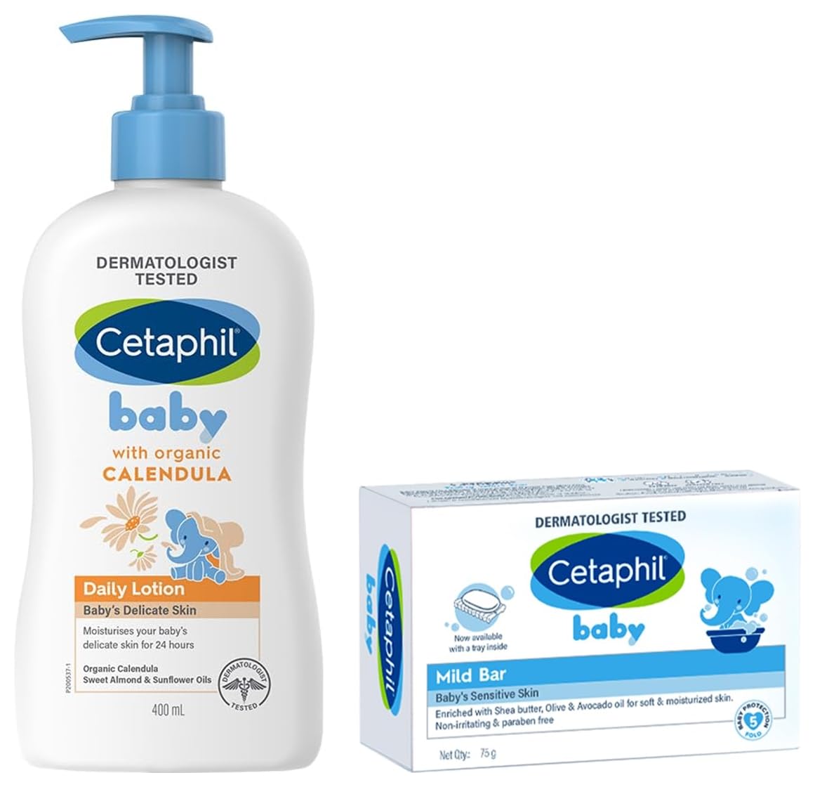Cetaphil Baby Daily Moisturizing Lotion 400ml with Organic Calendula for Face & Body, Moisturizer for Kids&Cetaphil Baby Mild Bar 75gm, Kids Soap for Bath, White, Medium-image-33