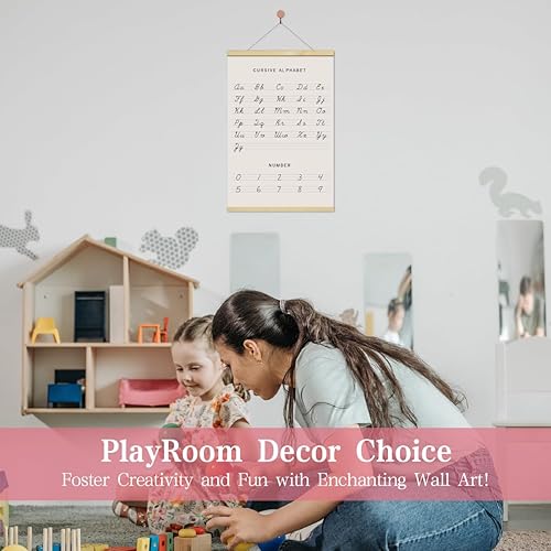 Miniatura 4 de Cursive ABC Chart for Wall, póster del alfabeto para niños pequeños, decoración bohemia de guardería de 16 x 24 pulgadas, tonos sutiles y diseños