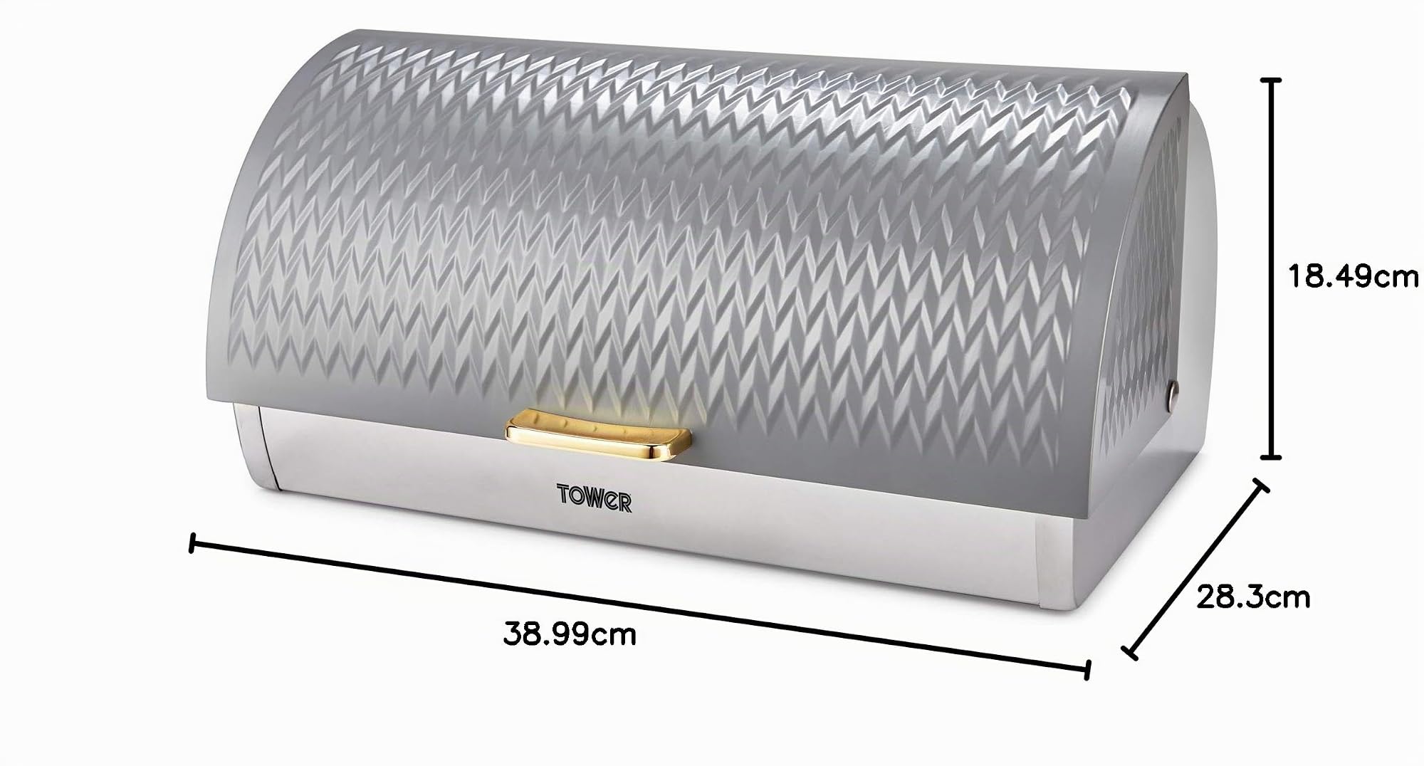Tower T826090GRY Empire Brotkasten mit Rolldeckel, Edelstahl, Grau und Messing, Einheitsgröße
