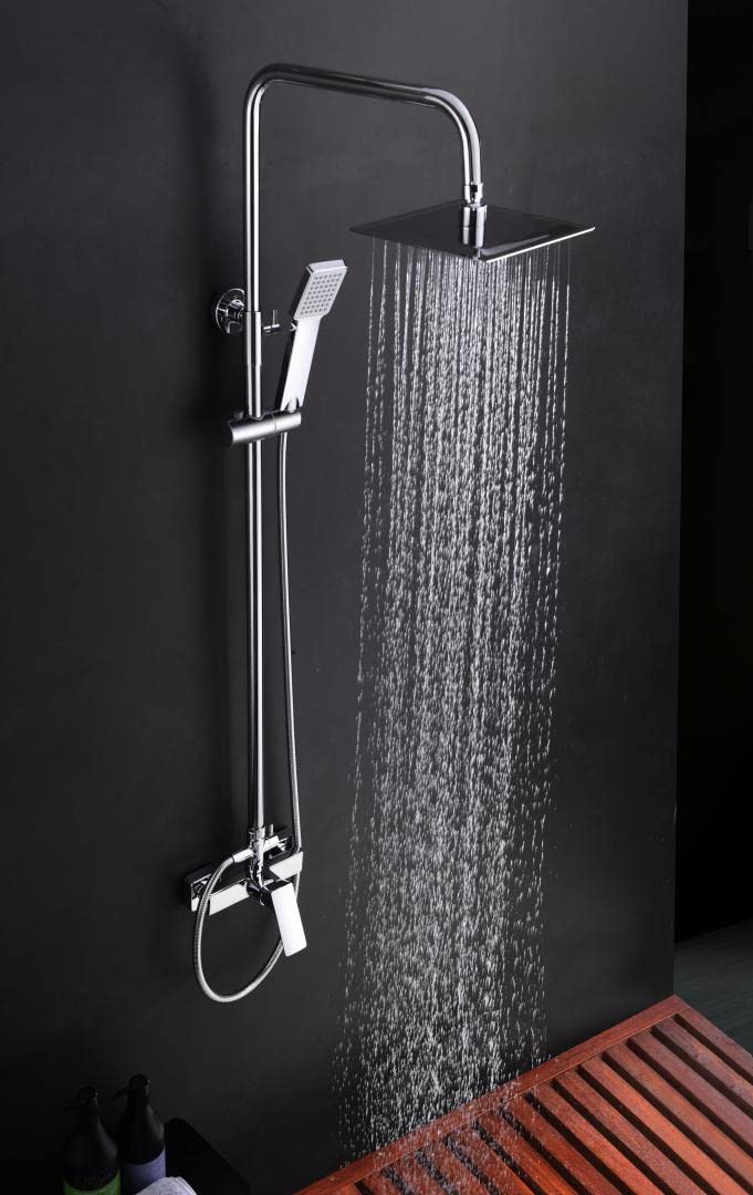 IMEX - Columna de ducha, Conjunto Monomando Ducha compuesto por barra de ducha, teleducha, rociador, flexo con altura regulable Cromo serie BALI - BDI017