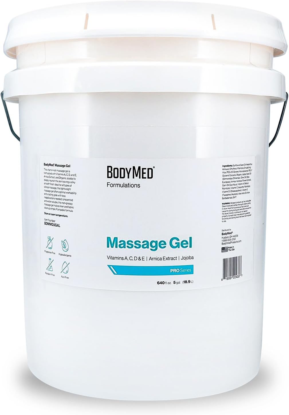 BodyMed Formulations Massage Gel, 5 gal. – Fragrance-Free, All-Natural Gel for Massage Therapy – Leaping Bunny Certified – with Arnica Extract & Jojoba – Non-Staining, & Paraben Free
