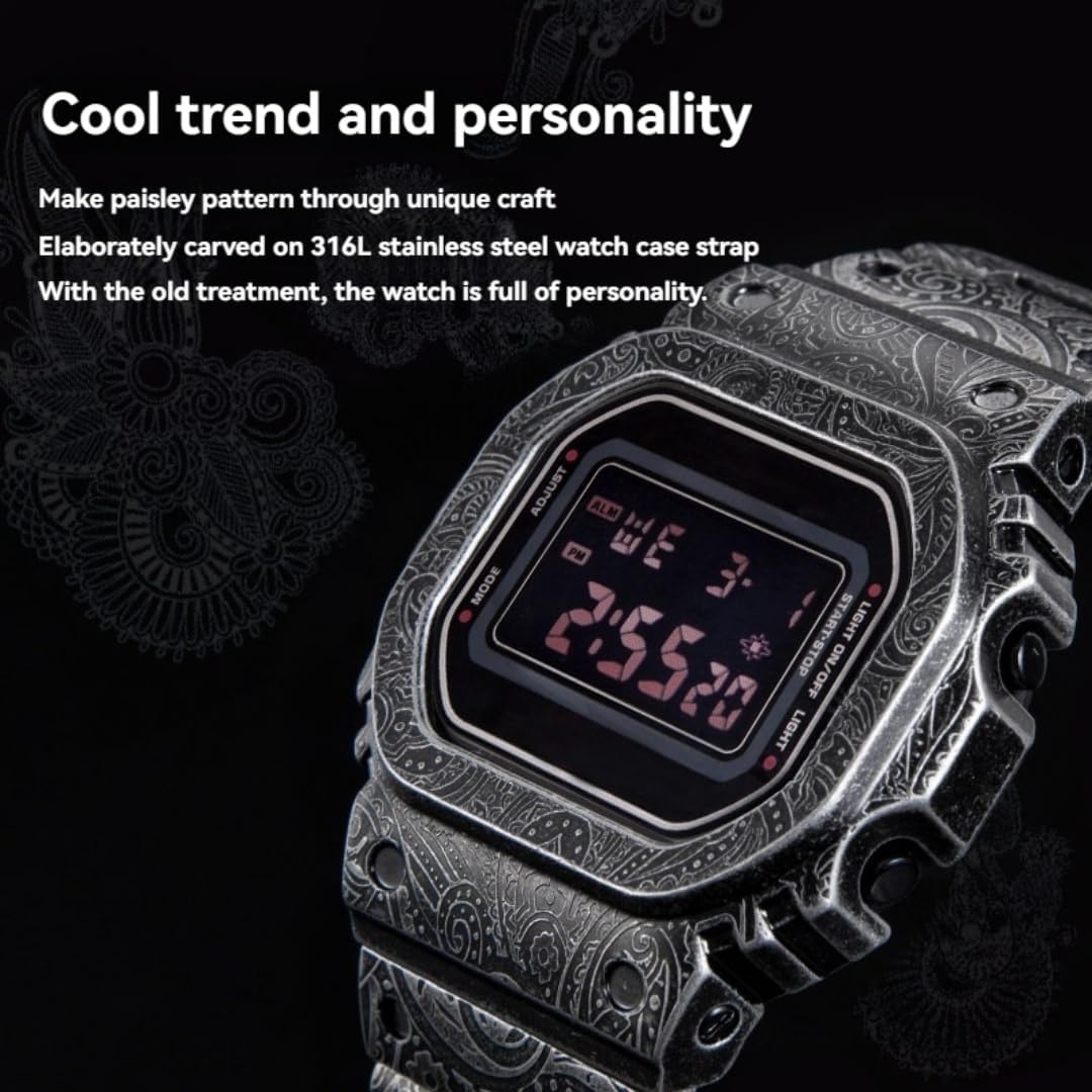 Watch Band for Casio 5600 5610 B5000 DW6900 GA110 GX56 Cashew Flower Paisley Metal Case Band Vintage Distressed Customization Accessory