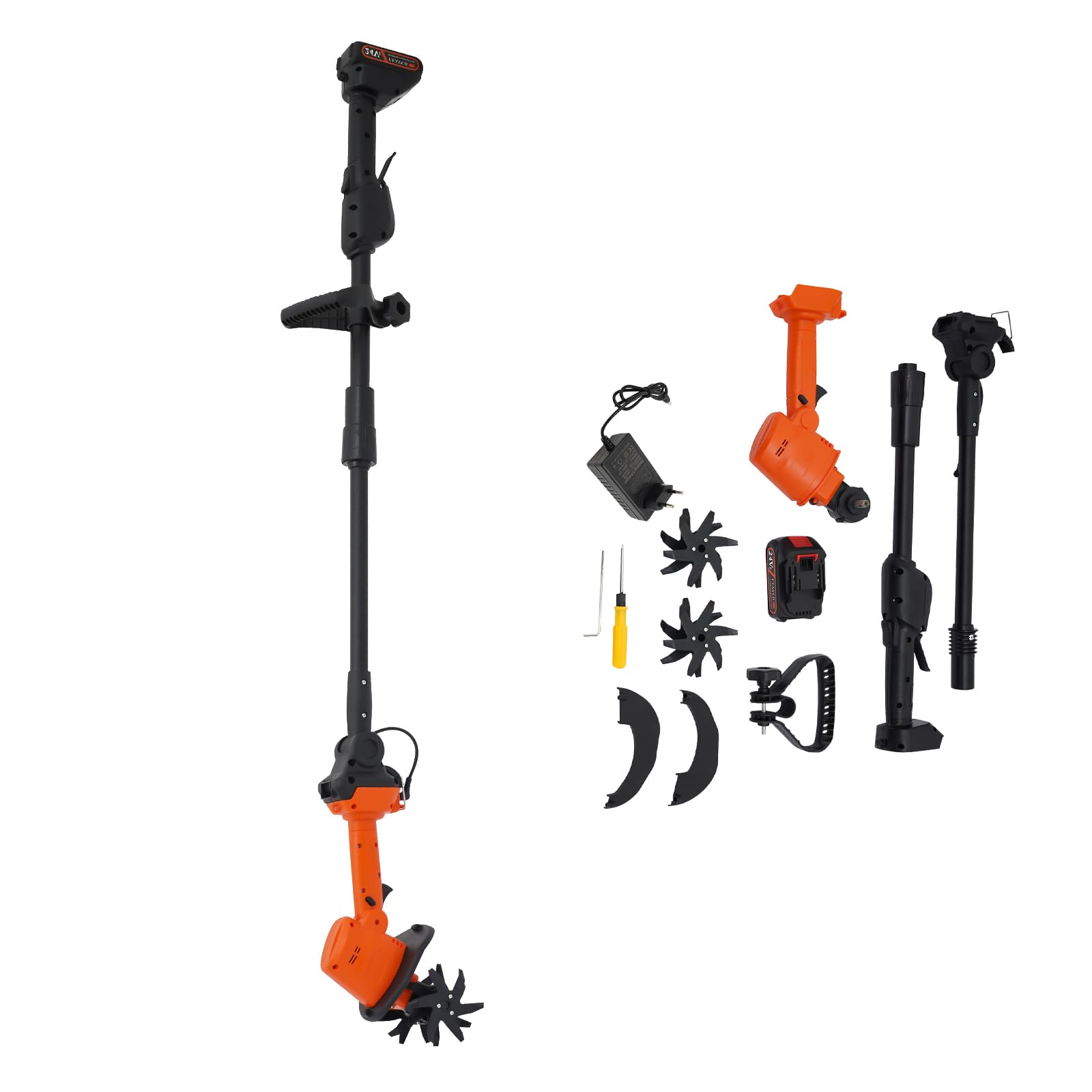 Schnurlose Mini Bodenfräse, Elektrische Gartenfräse Batteriebetrieben mit Stiel, Leichte Elektrische Handhackmaschine mit 1 Akku, Mini-Motorhacke, Garten Geräte, Akku Bodenhacke