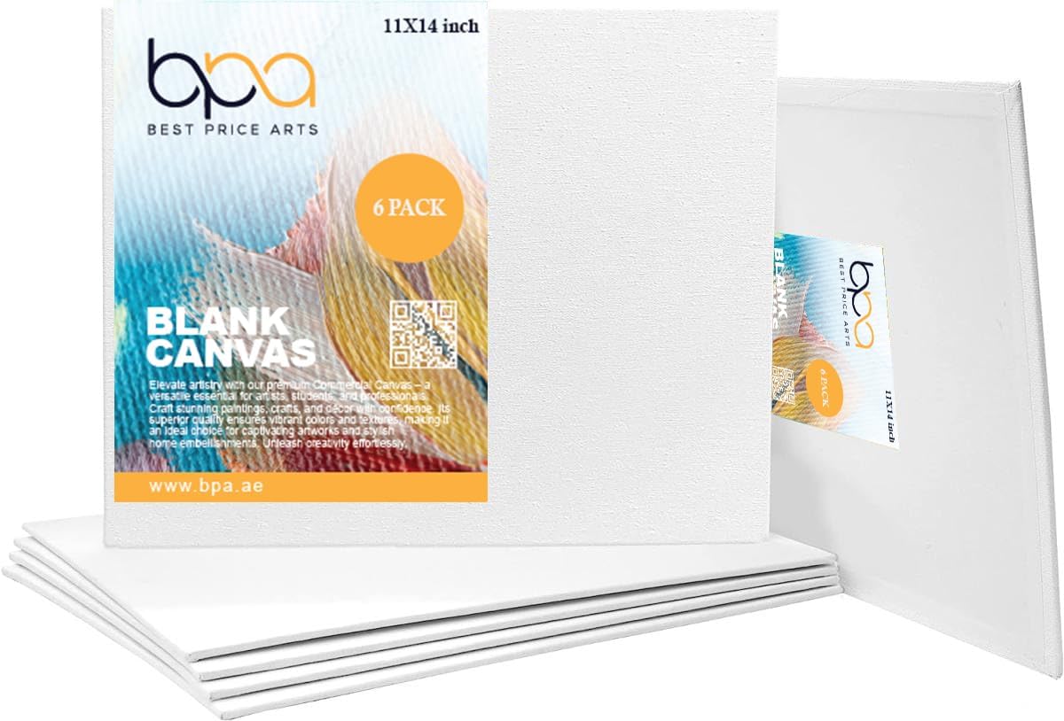 BPA® 11X14 Inch/6 Pack - Watercolor Painting Canvas Panels - Triply Primed Cotton Canvas Boards For Watercolor Painting