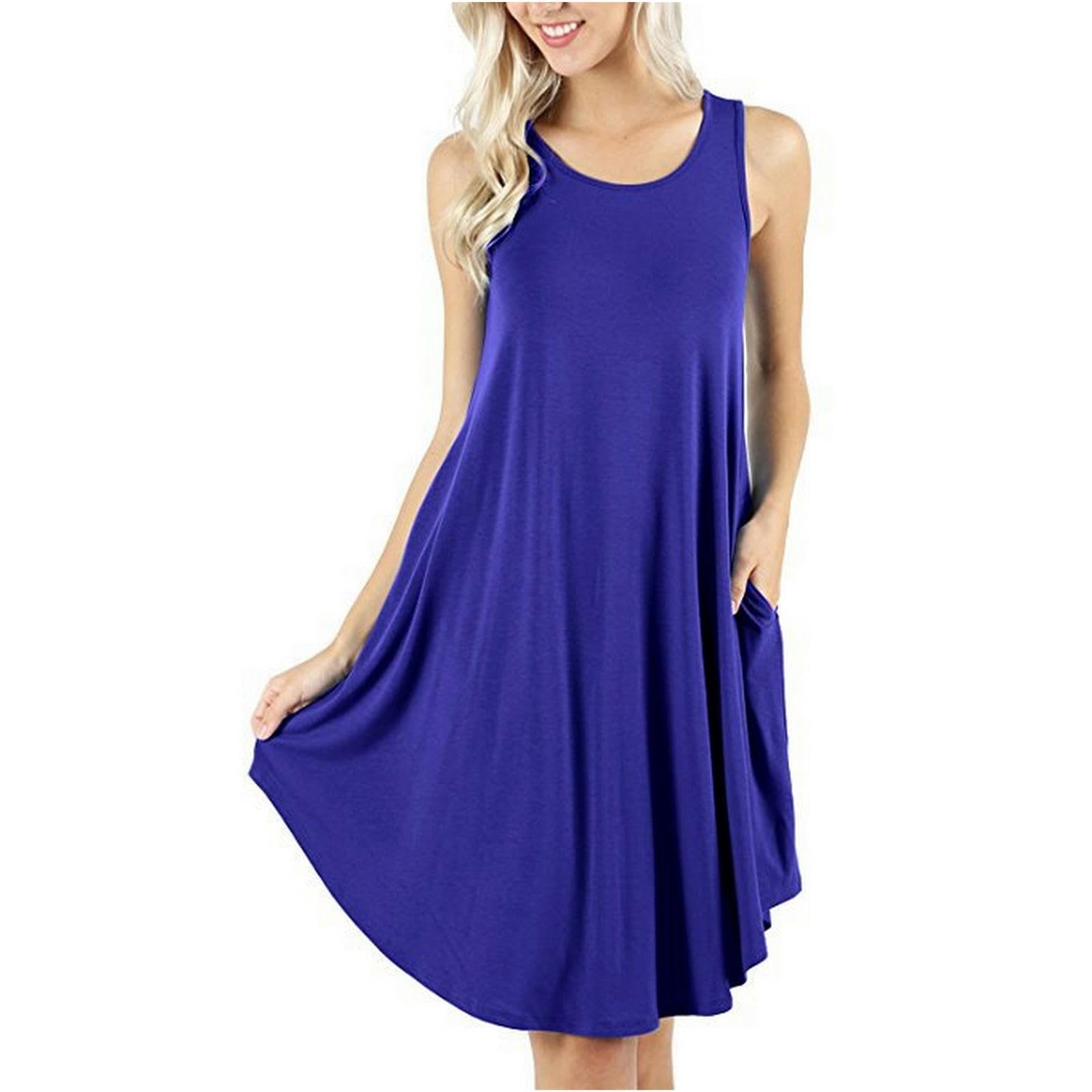 Vestidos de Verano Vestidos de Playa de Verano Mujeres Vestidos de Playa de Verano Ocio sin Mangas Tirantes Chalecos Vestidos con Bolsillos, HUTALIM, Color azul, m