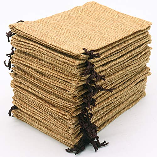 Leeyunbee 30PCS 10x15cm Sachets en Jute, Pochettes Sachets en Lin, Sac Cadeau réutilisable, Sacs en Jute Avec Cordon De Serrage pour Bijoux Cadeau Fête Anniversaire Noël Mariage DIY (Brun Clair)