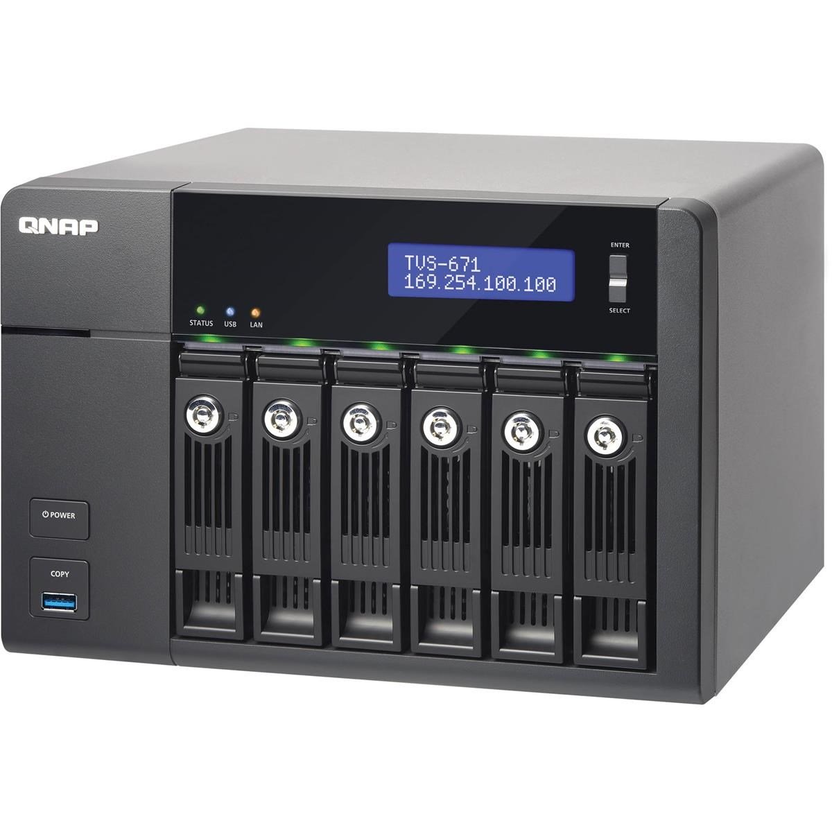 QNAP TVS-671-I3-4G - Serveur NAS de Stockage Unifié 6 Baies, Intel Core i3 3.5 GHz Dual Core, 4Go RAM Extensible, 4 Gbe LAN, HDMI, 10G-ready, 4K-ready, Châssis Vide