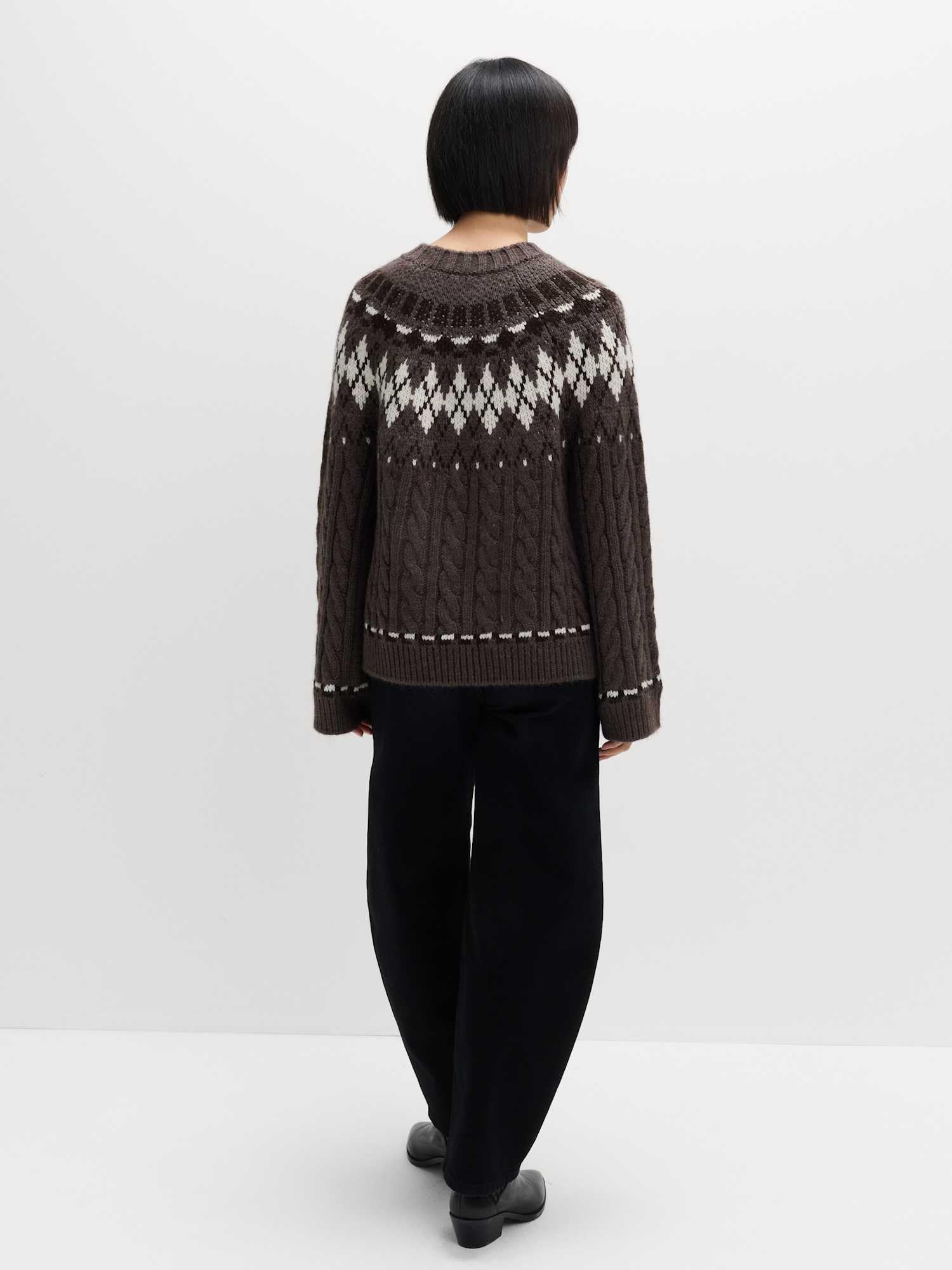 Marks & Spencer Jersey de Punto de Ochos de Cuello Redondo con Diseño Fair Isle para Mujer, Ajuste Normal