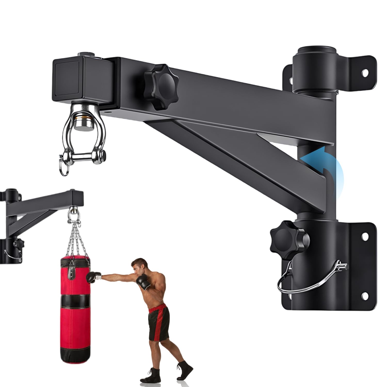 Kensbro Bokszakhouder, wandhouder met 360° stille rotatie, duurzame constructie, verstelbaar 44-64 cm, gewichtsondersteuning 100 kg bokszakophanging, bokszakstandaard