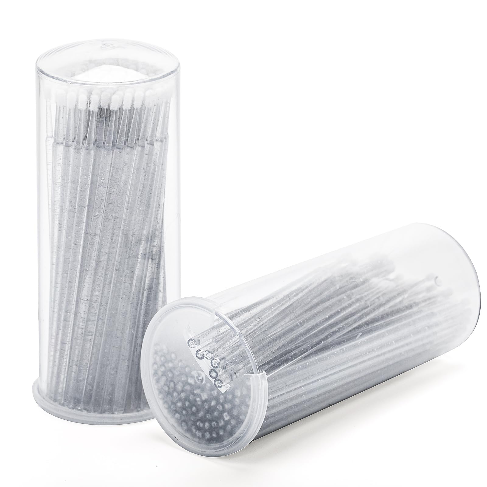 200PCS Micro Brush Applicator with Container, 2mm Disposable Micro Cotton Swabs, Clear Micro Swabs, Microbrush Applicators for Eyelash Extensions, Makeup Clean, Eye Dental (Clear)