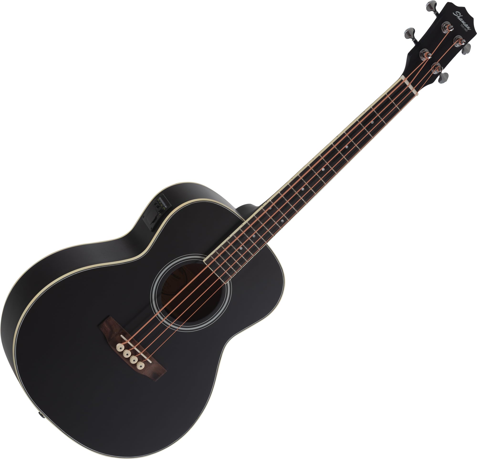 Shaman ABM4-50E-BK Akustik Bass 4-Saiter - kompakter Short-Scale Bass mit eingebautem Tonabnehmer, Piezo-Elektronik & Stimmgerät, Mahagoni & Fichte Korpus, ideal für Bühne & Zuhause - Schwarz